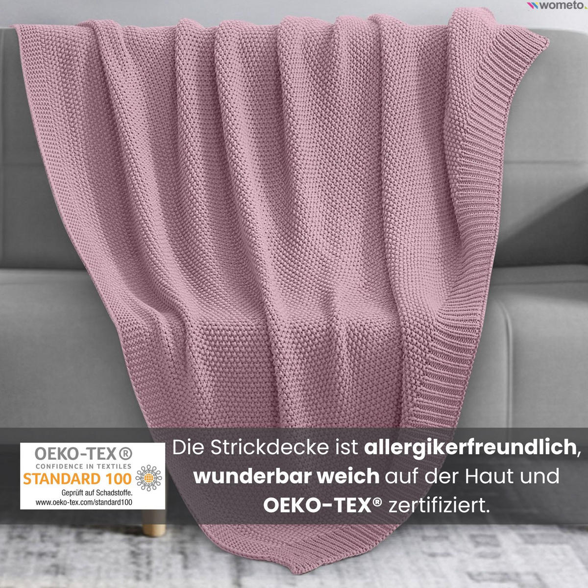 STRICKDECKE rosa 140/190 cm - Pink, Textil (140/190cm) - wometo