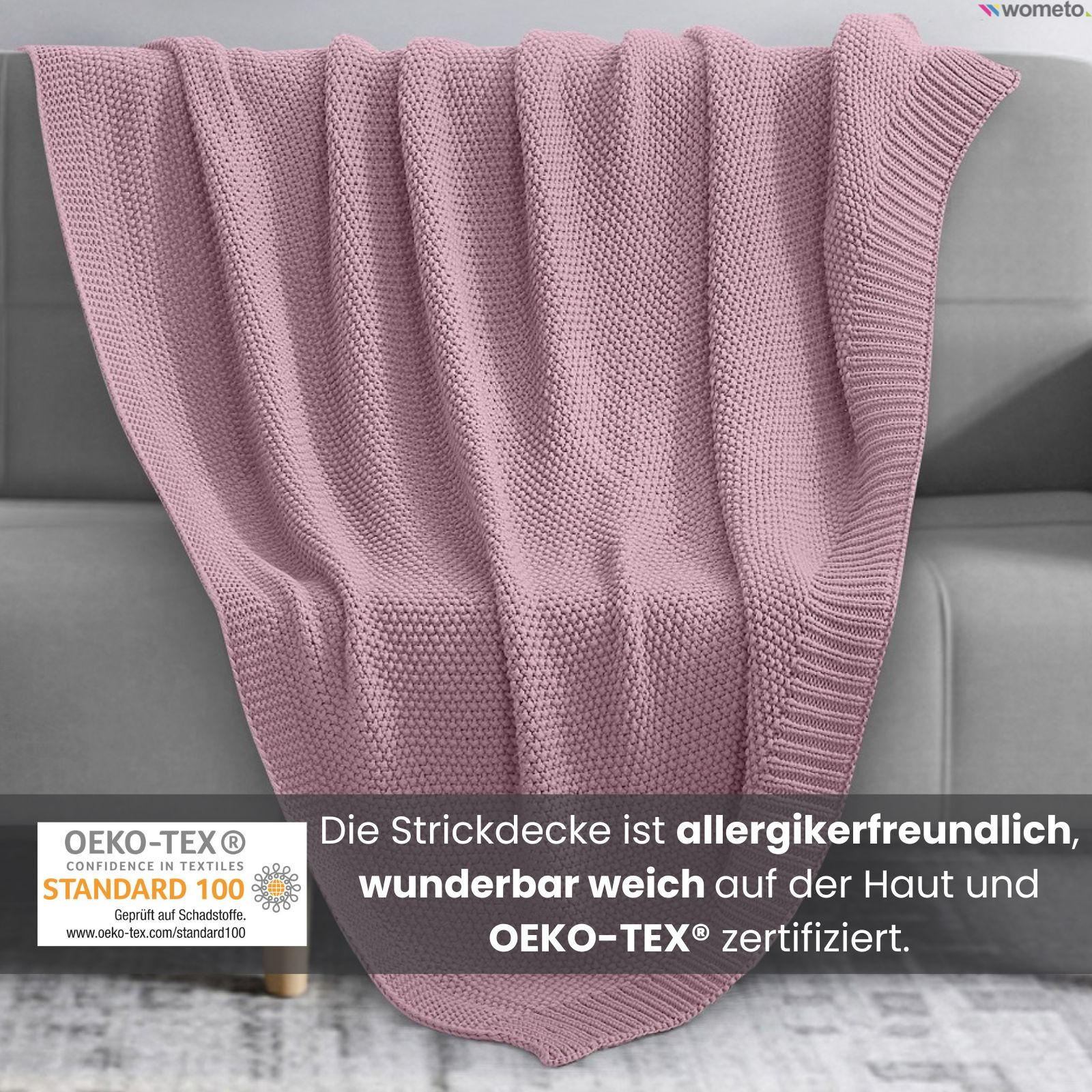 Thumbnail - wometo Strickdecke, Pink, Textil, 140x190 cm, Oeko-Tex®, Wohntextilien, Decken, Kuscheldecken