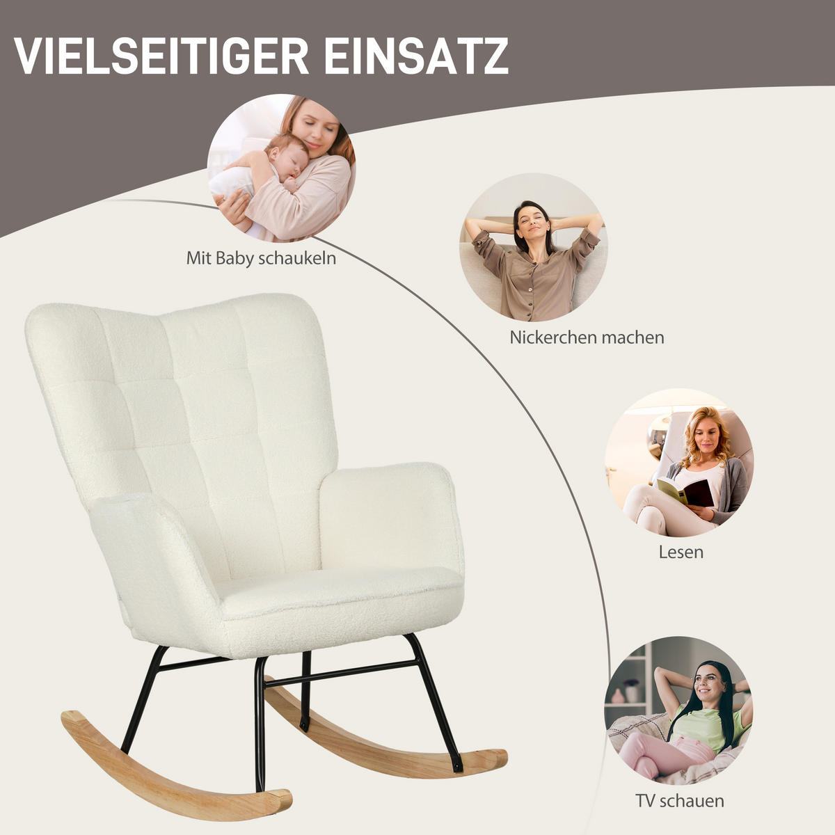 SCHAUKELSTUHL Sessel Relaxsessel bis 120 kg, Polyester, Weiß 98x71x101cm - Weiß, Textil (98/101/71cm) - HOMCOM