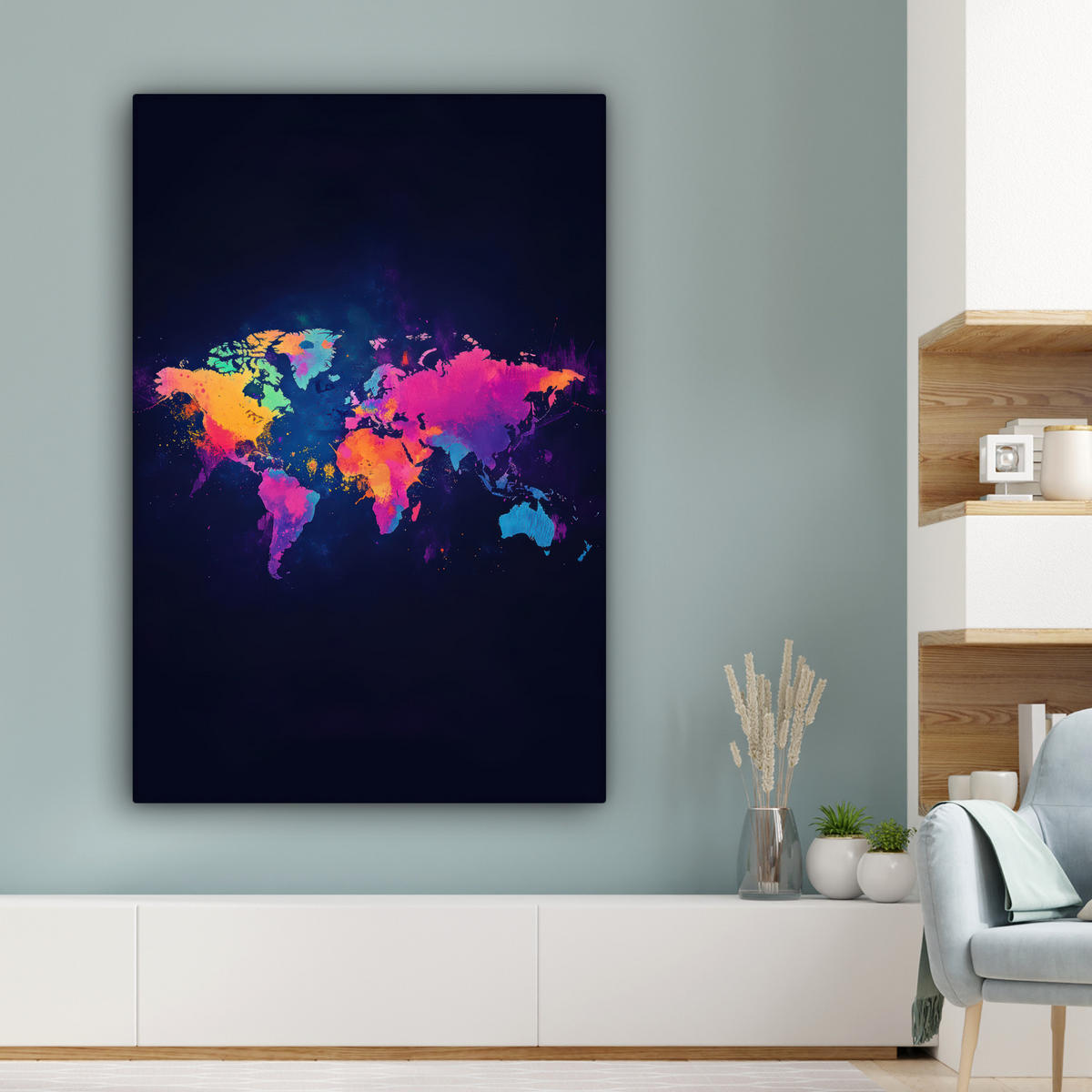 LEINWANDBILD Weltkarte - Bunt - Graffiti 80x120 cm - Multicolor, Textil (80/120cm) - MuchoWow