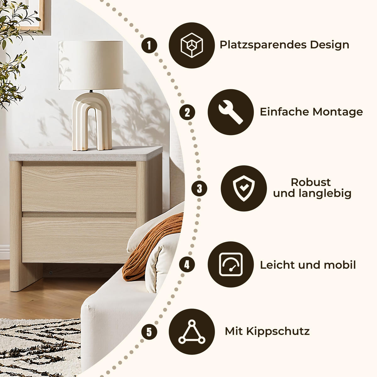 NACHTTISCH Modern mit Schublade & offenem Fach, Holzoptik | B53 x T45 x H50 cm - Braun, Holzwerkstoff (53/50/45cm) - Hometopia