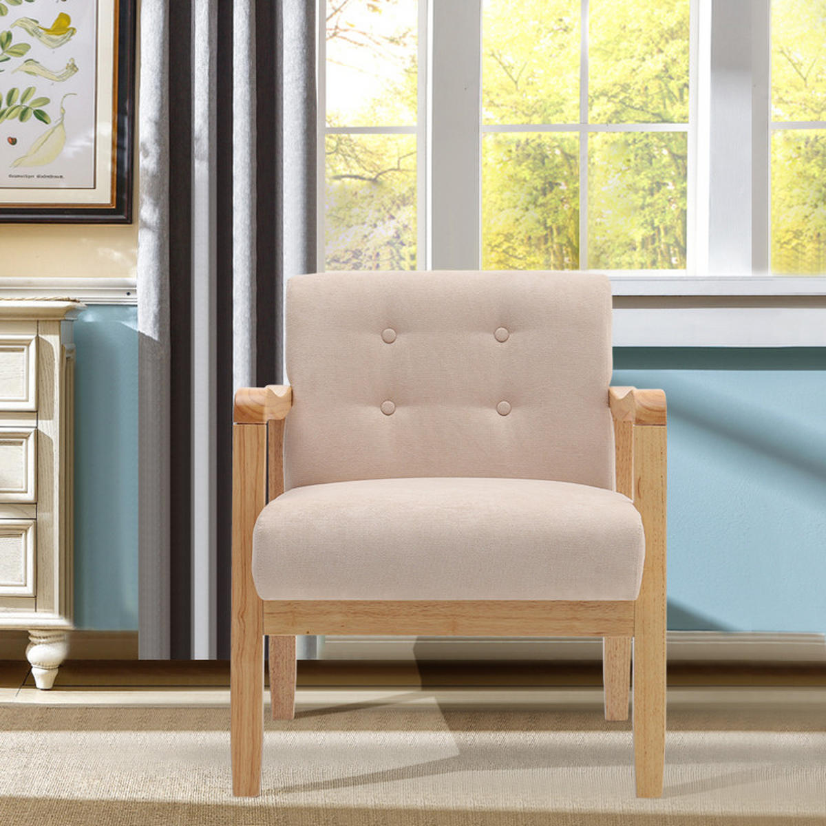 POLSTERSESSEL 70/63/78 cm Armlehnen Holzrahmen Leinen Beige - Beige/Naturfarben, Holz/Textil (70/78/63cm) - Livingandhome