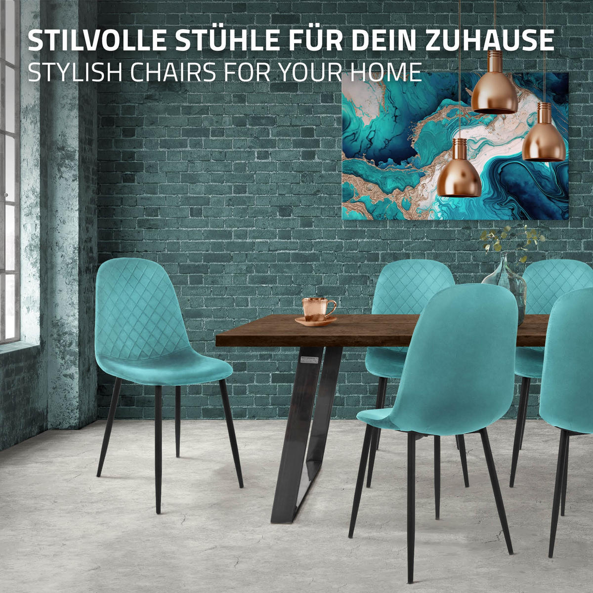 JÍDELNÍ ŽIDLE, sada 4 ks, petrolejový samet - modrá/černá, kov/textil (51/89/44cm) - ML-DESIGN