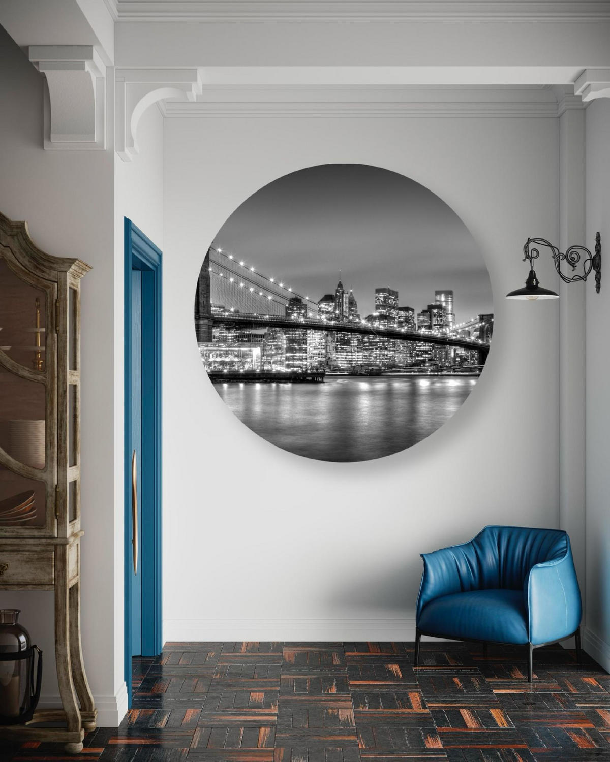 RUNDES BILD Schwarz 60/60 cm - Schwarz/Weiß, Textil (60/60cm) - KUNSTLOFT