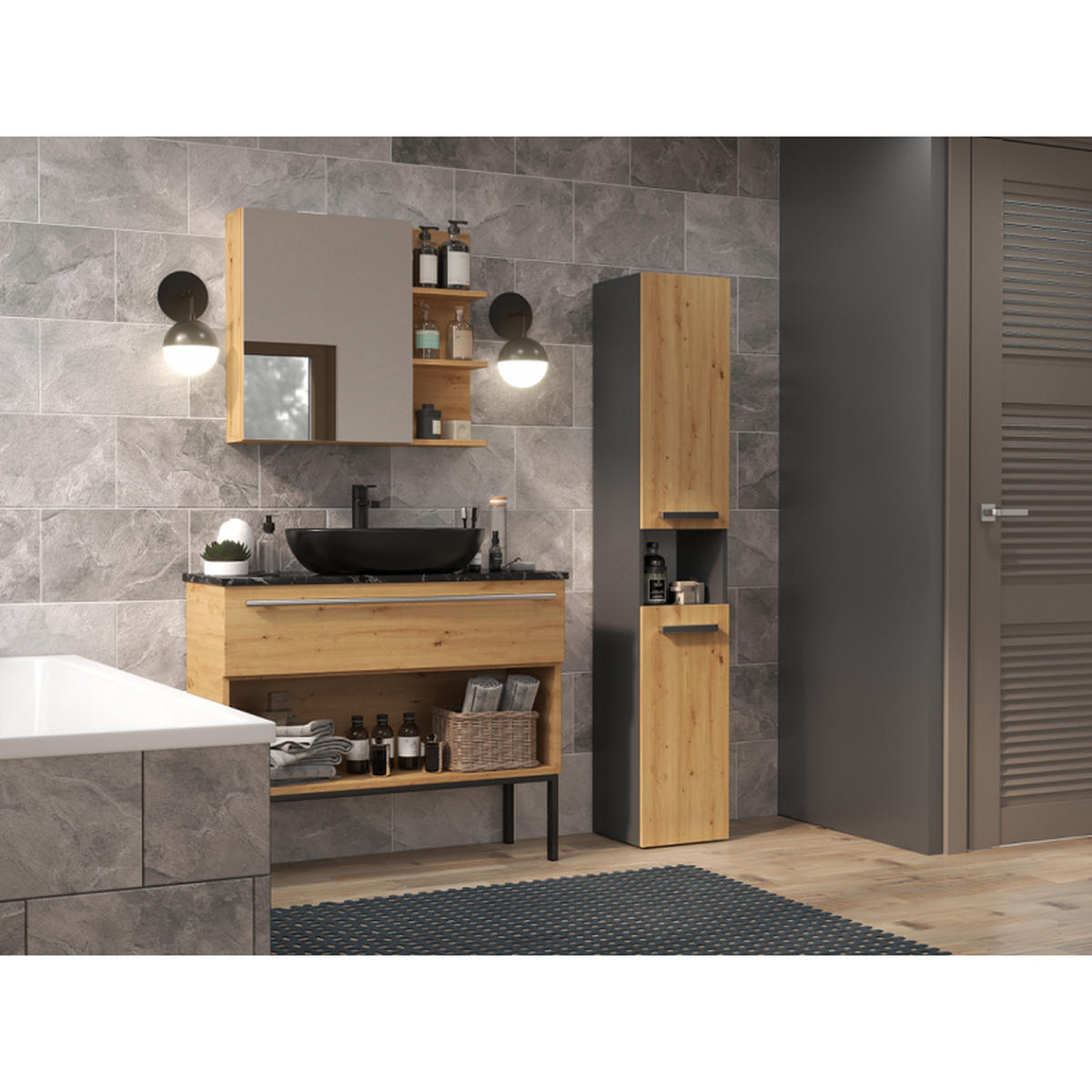 SKRIŇA kúpeľňová - antracitová, kompozitné drevo (31/174/30cm) - RAUMHIRSCH FURNITURE