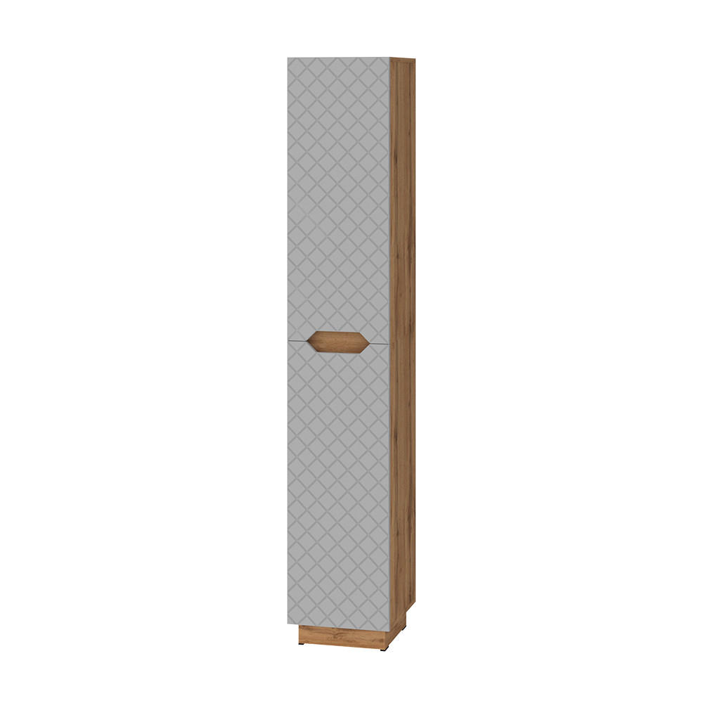 BADSCHRANK Lotta Eiche/Grau mit Kachelstruktur 33 x 186 cm mit 2 Türen - Grau, Holzwerkstoff (33/186/35cm) - Vicco