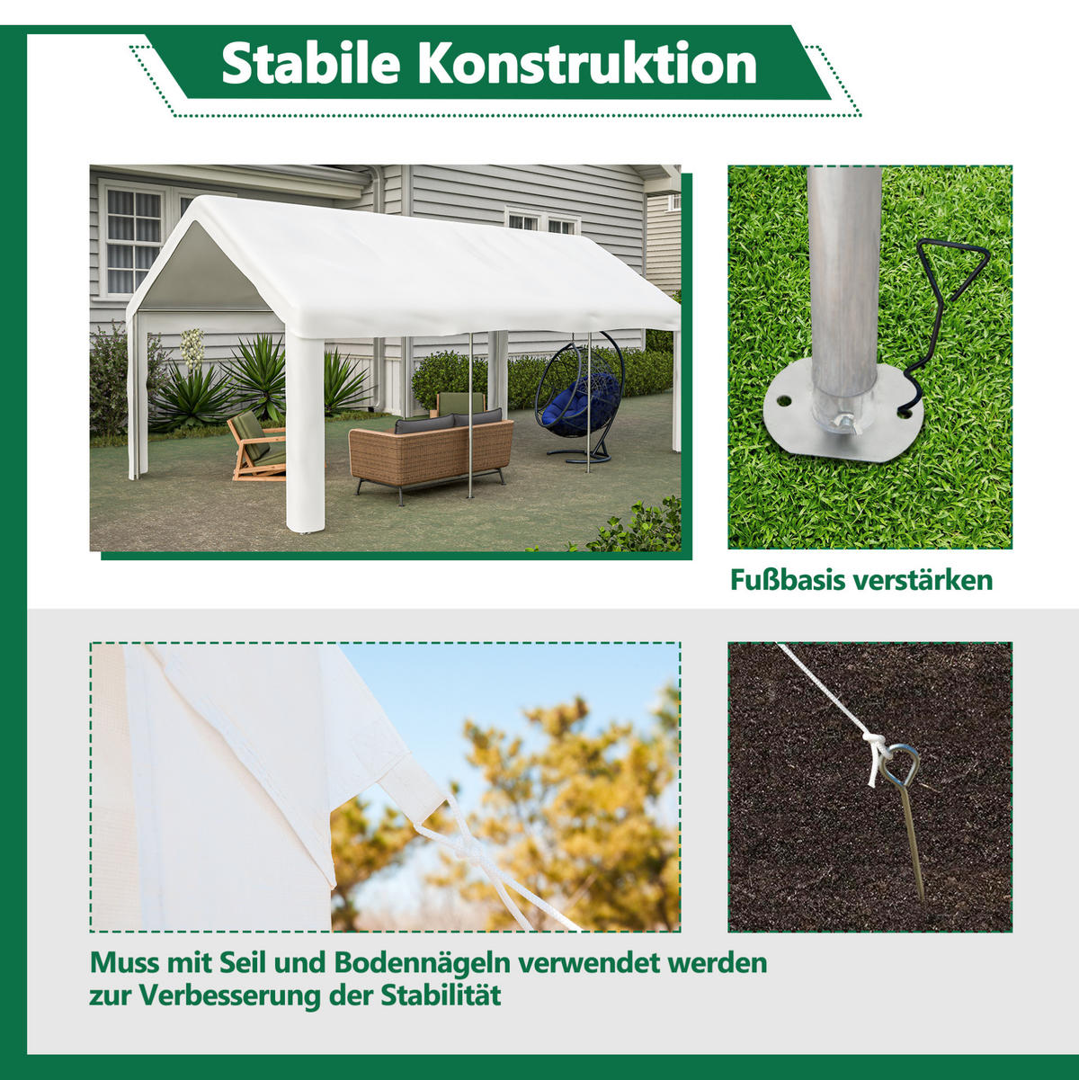 KLEINGARAGE aus PE Rattan, Eisen & wasserdichtem Stoff 3x6 m in Weiß - Weiß, Metall (299/283/598cm) - Modfu