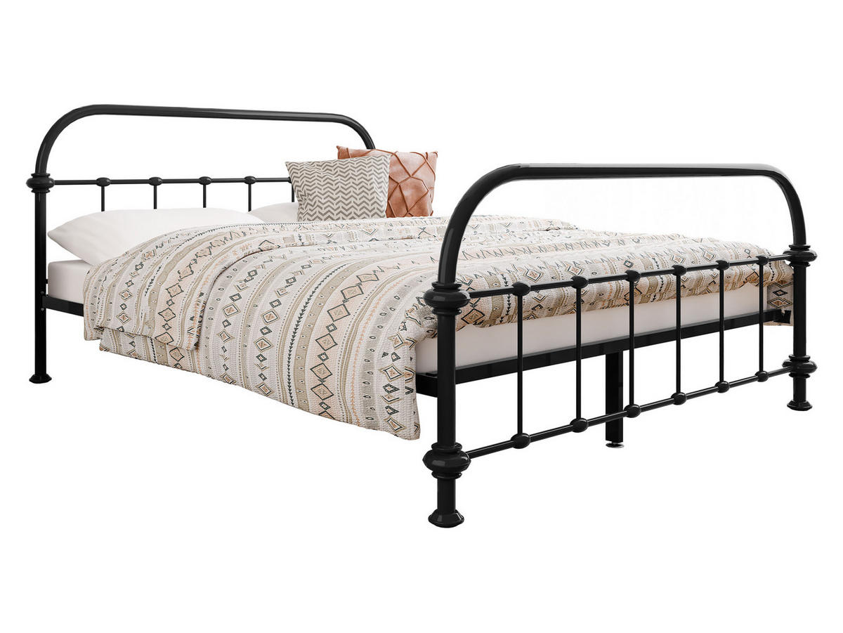 METALLBETT Derozi - Schwarz/Naturfarben, Holz/Metall (160/200cm) - MIRJAN24