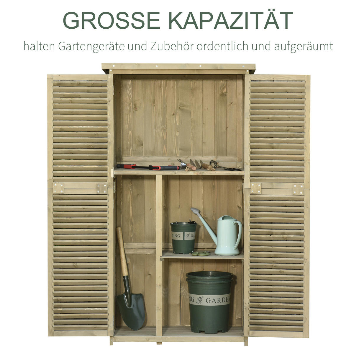 GARTENSCHRANK aus Holz 87x46,5x160 cm in Grau mit Asphaltdach & Lamellentüren - Grau, Holz (46.5/160/87cm) - Modfu
