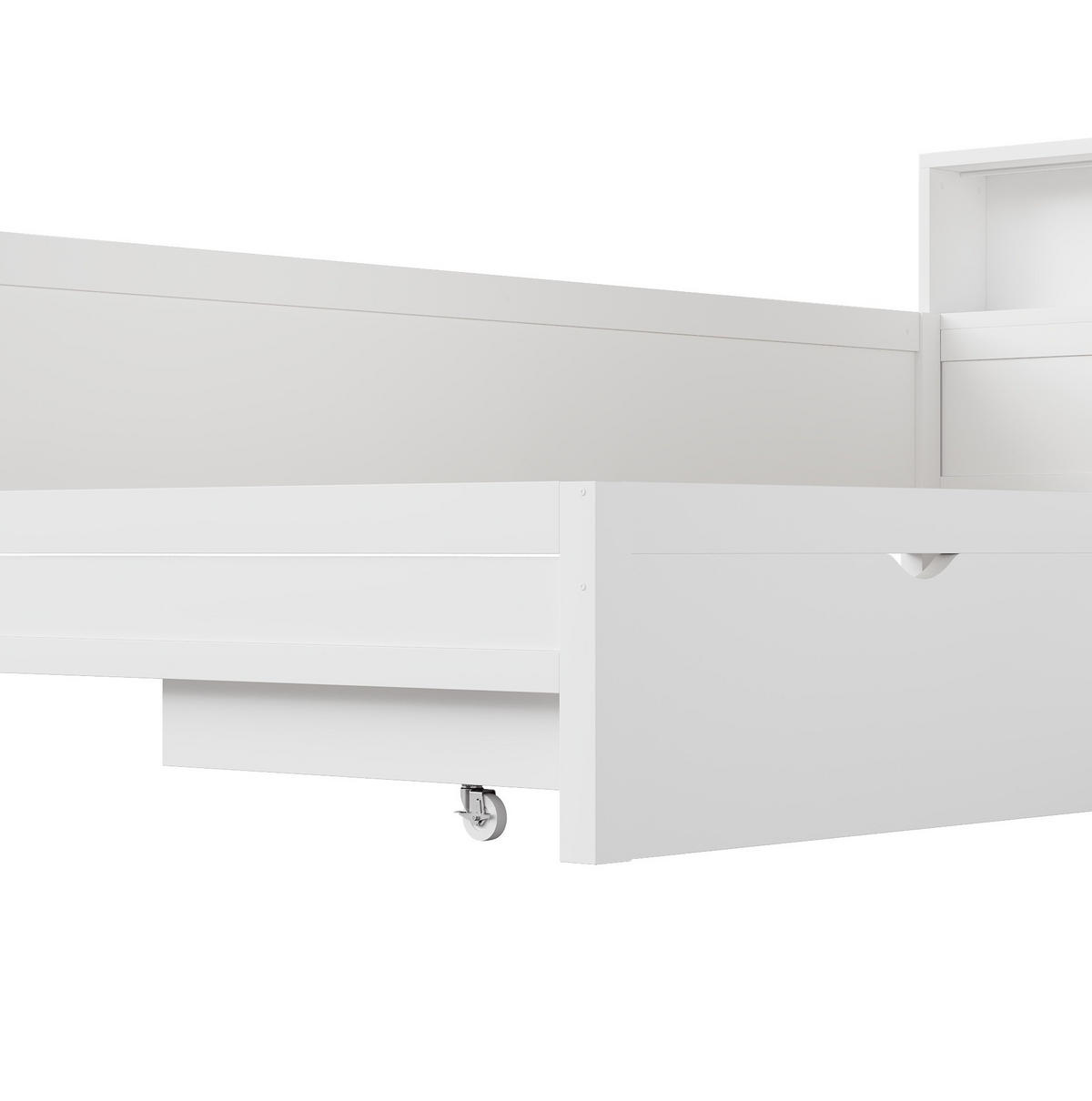 POSTEĽ v tvare L 90/200 cm biela z MDF a preglejky s výsuvným lôžkom, zásuvkou a LED čelom - biela, kompozitné drevo (90/200cm) - OKWISH