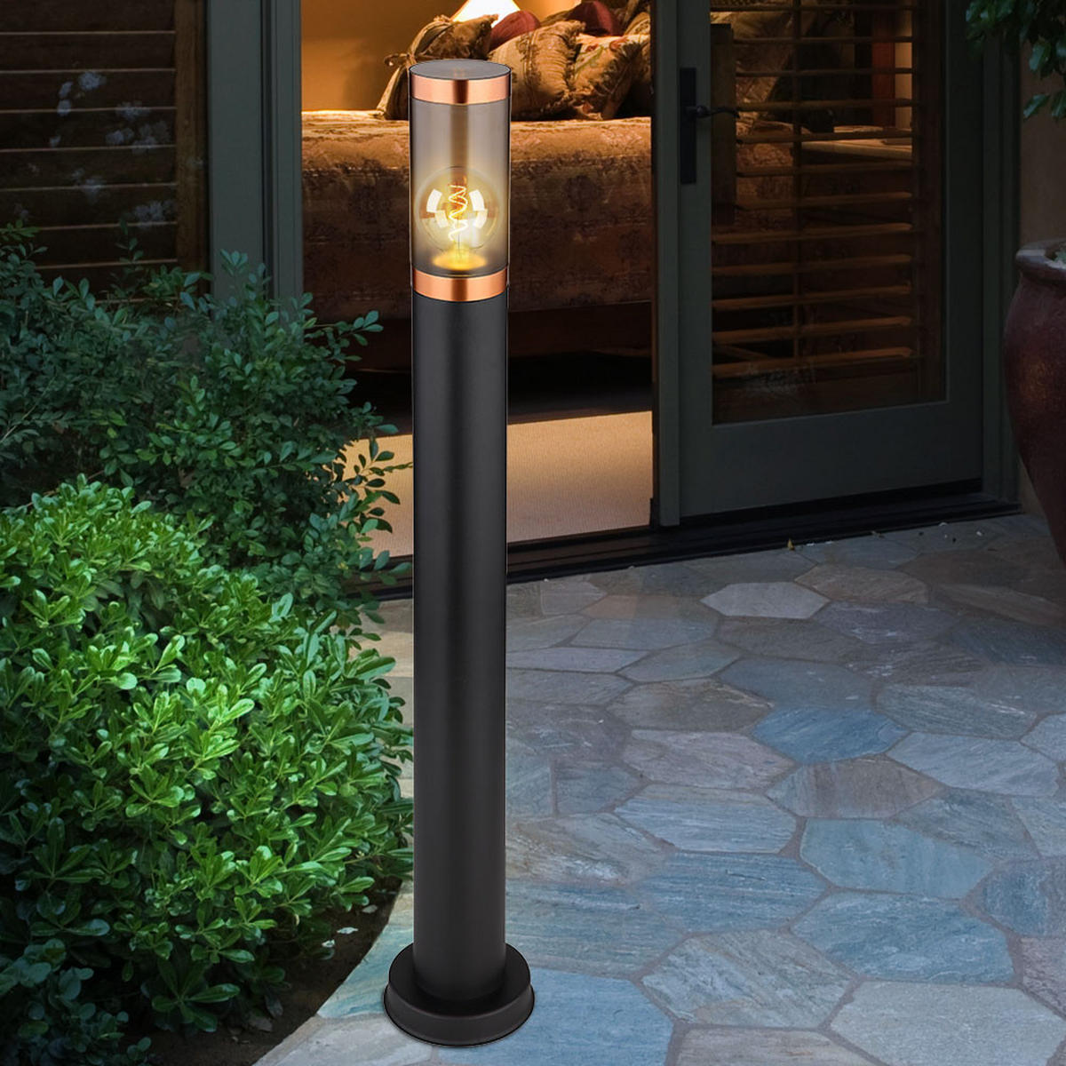 LED STEHLEUCHTE Edelstahl Schwarz 2er Set - Schwarz, Metall (12.7/12.7/80cm) - Globo Lighting