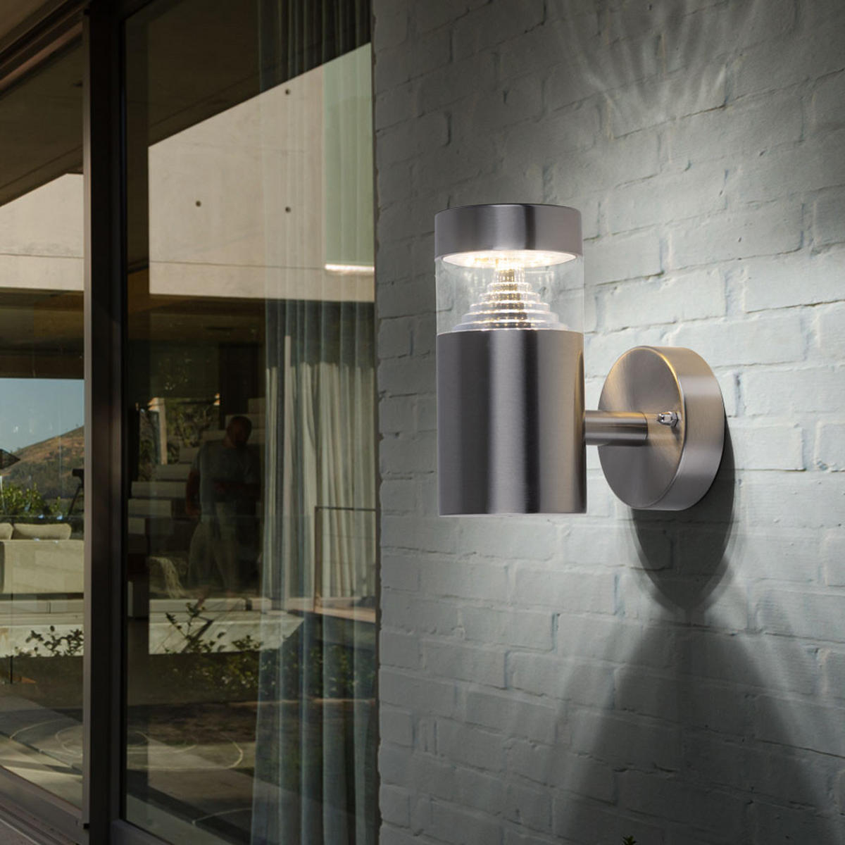 LED AUSSEN-WANDLEUCHTE Edelstahl Silber 2er Set - Silberfarben, Metall (14/15.5/7.6cm)