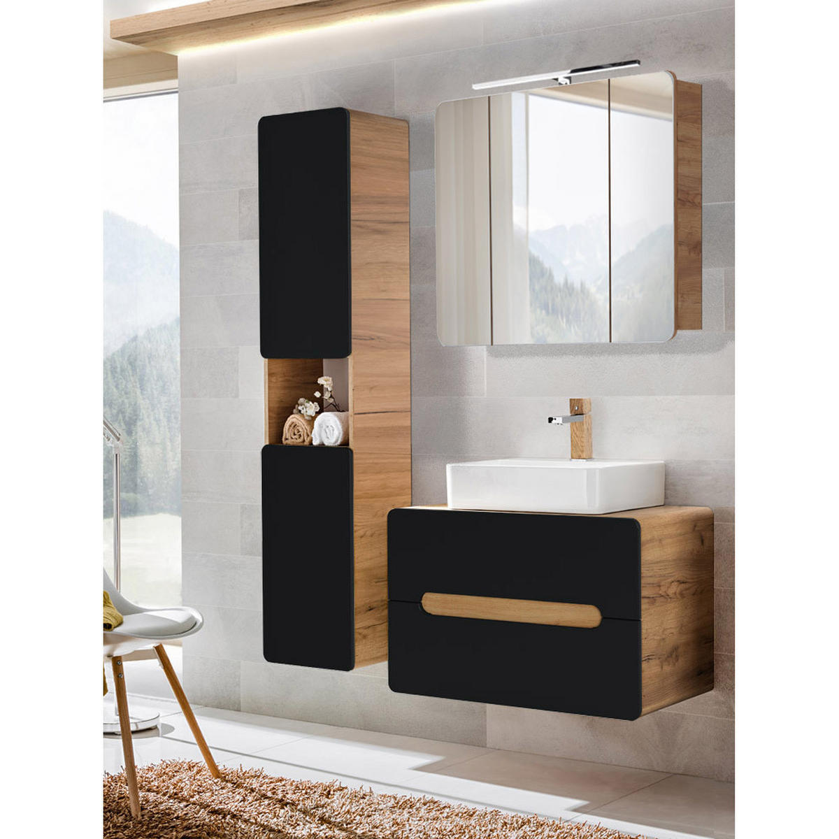 BADMÖBEL-SET 3-TLG. New-luton - Grau, Holzwerkstoff (130/200/46cm) - Lomado