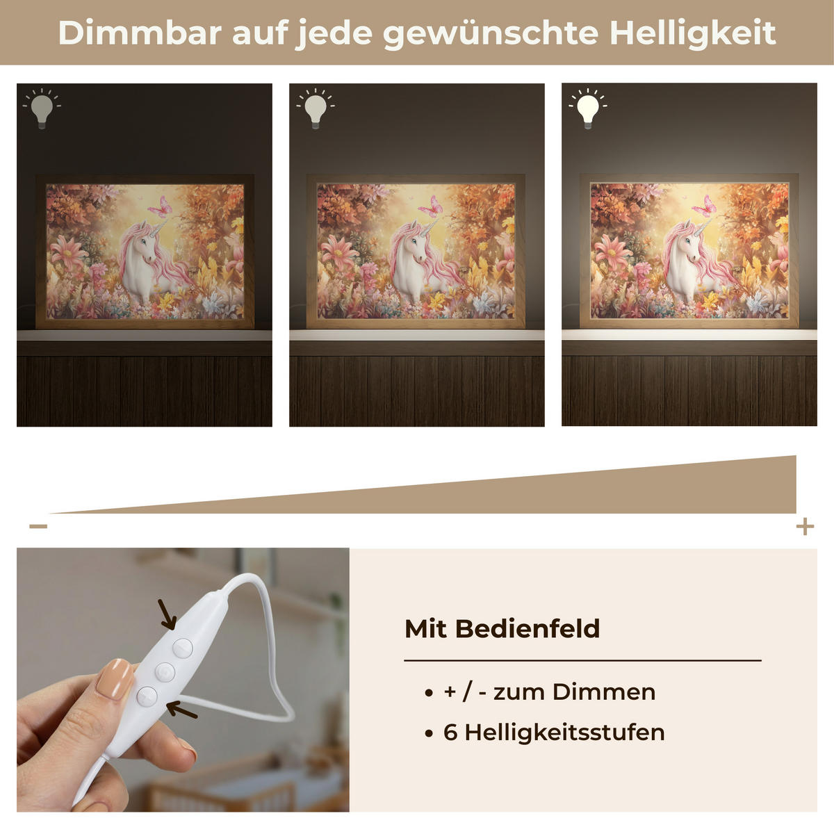 NACHTTISCHLAMPE Einhorn - Blumen - Schmetterling - Rosa 30x20 cm - Beige, Holzwerkstoff (8/30/20cm)