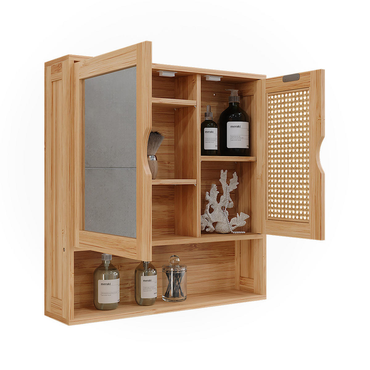 KÚPEĽŇOVÁ ZRKADLOVÁ SKRINKA Liora Bambus/ratan - zelená, kompozitné drevo (56/58/13cm) - Vicco