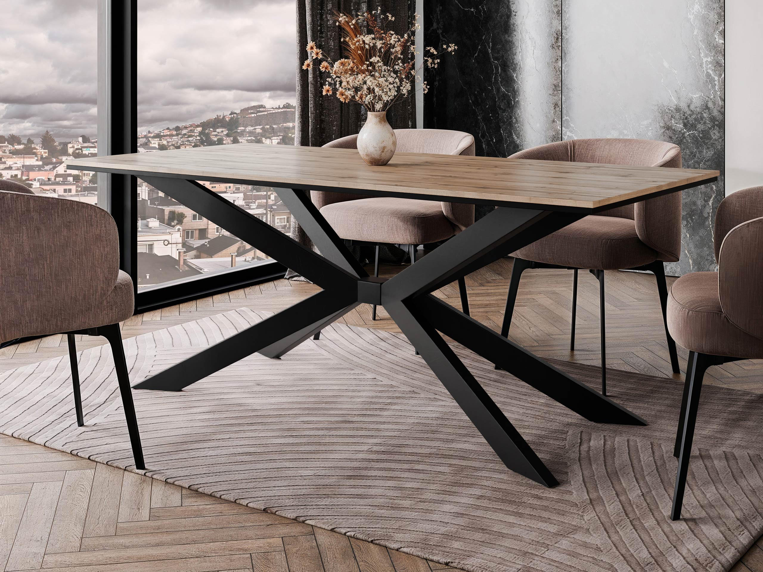 ESSTISCH Flora - Eiche Wotan/Schwarz, Holzwerkstoff/Metall (90/190/74cm) - MIRJAN24