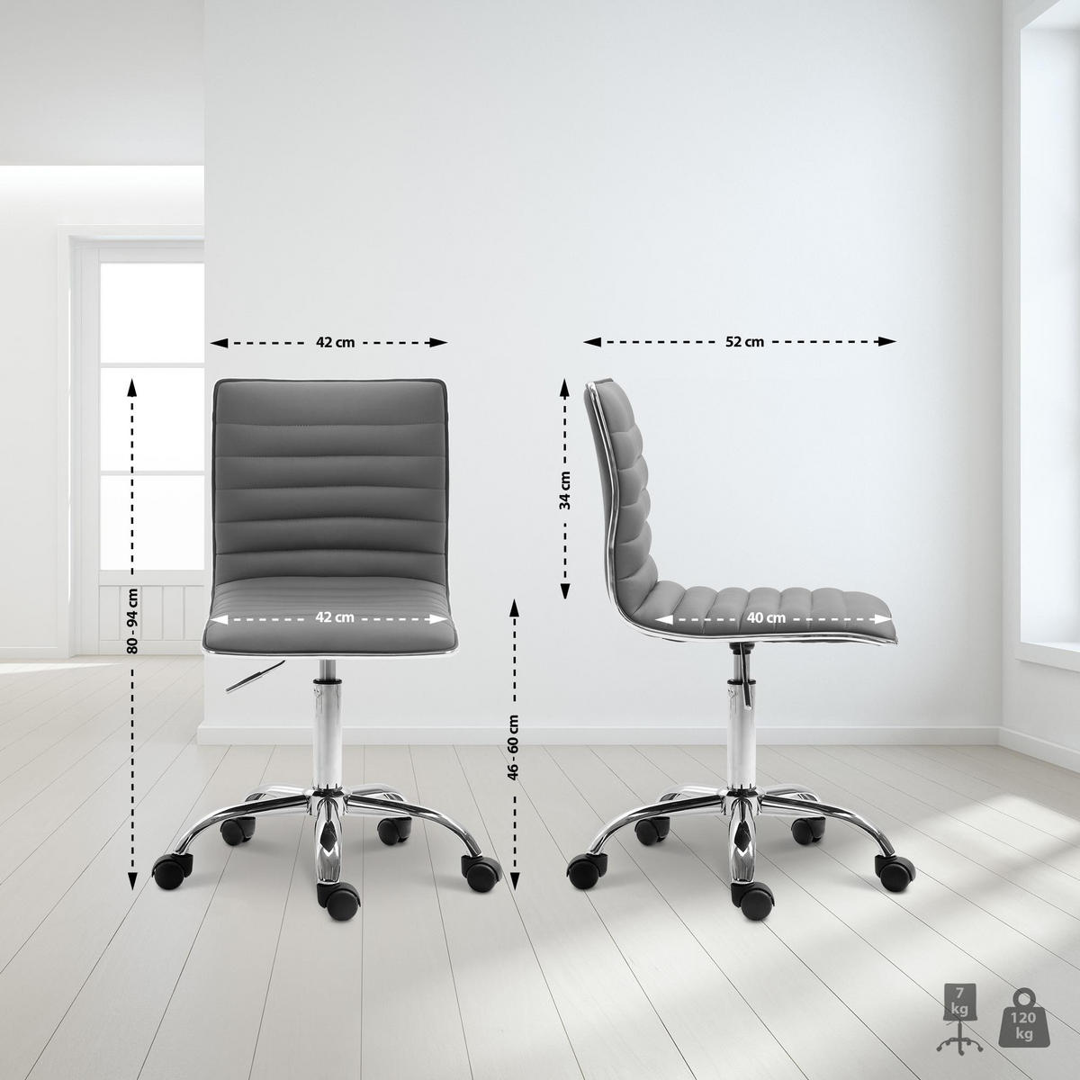 HOCKER Lederlook grau - Chromfarben/Grau, Textil/Metall (42/80/52cm) - CLP