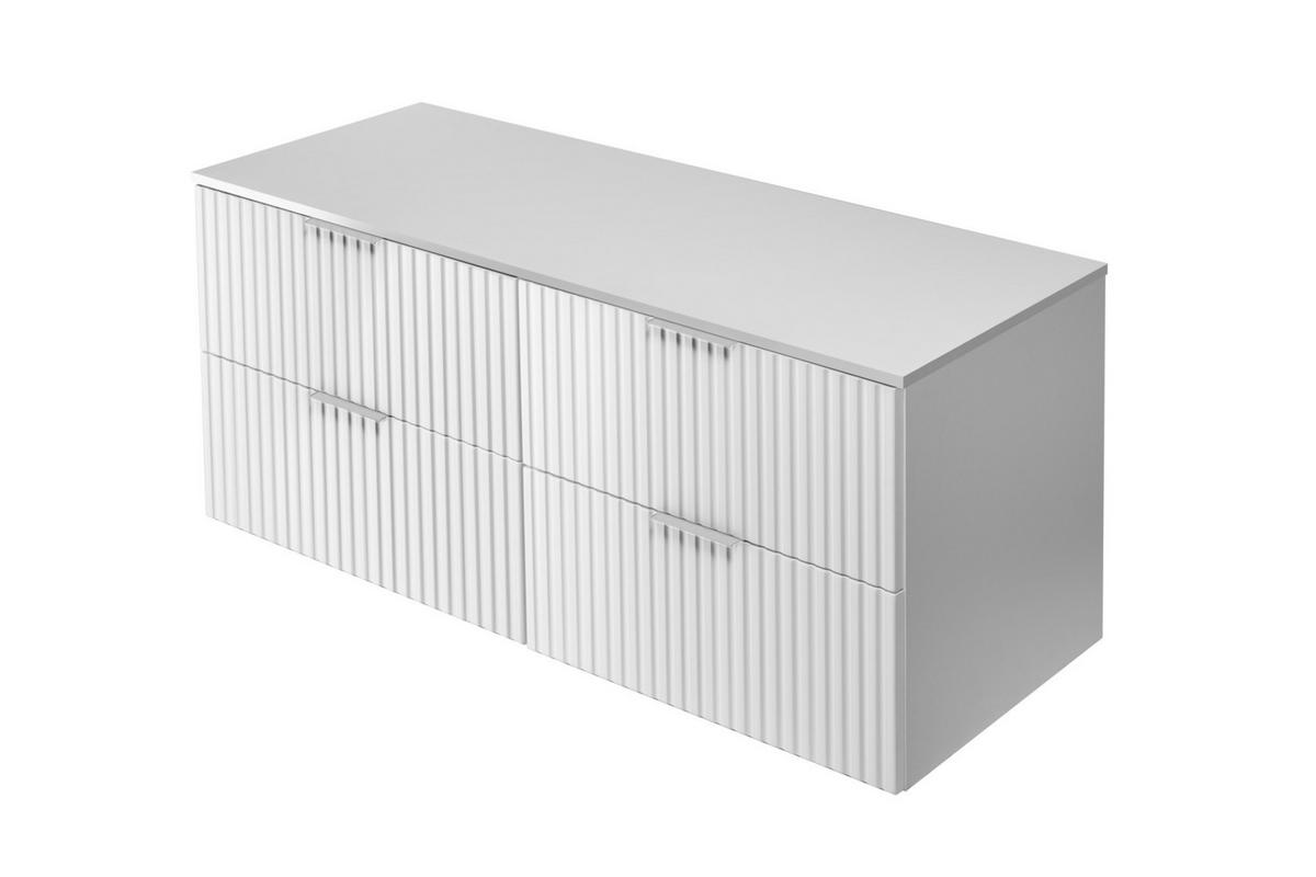 WASCHBECKUNTERSCHRANK, Mattweiß, 120 (2 x 60) x 57 x 46 cm, silberner Griff + Arbeitsplatte - Silberfarben/Weiß, Holzwerkstoff (120/57/46cm) - 3XE LIVING