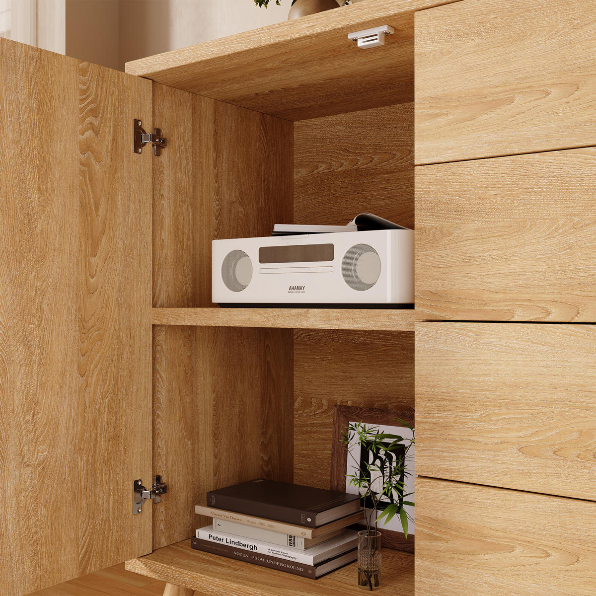SIDEBOARD in Eichefarben mit 4 Schubladen und 2 Türen für Wohnzimmer, B140/T40/H86 cm - Eichefarben/Naturfarben, Holzwerkstoff (140/86/40cm) - STILVORA