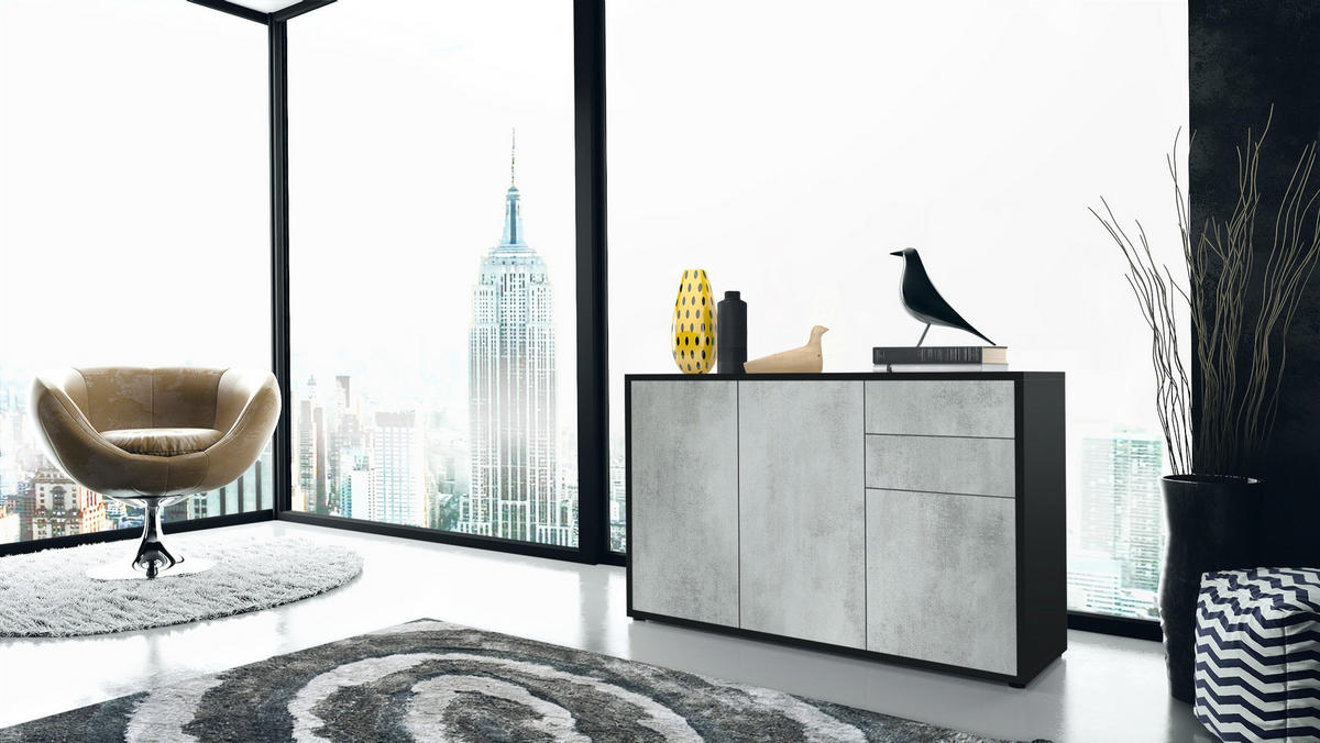 KOMMODE Ben Front in Beton Oxid Optik - Hellgrau, Holzwerkstoff (117/74/36cm) - Vladon