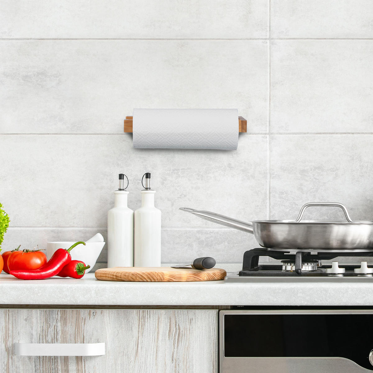 KÜCHENROLLENHALTER - Hellbraun, Holz (31/3/9cm) - Relaxdays