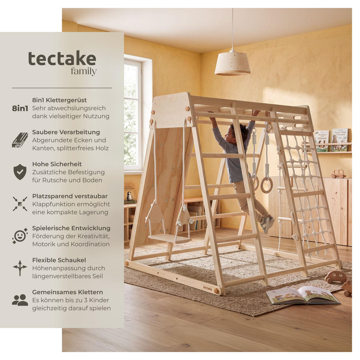 KLETTERGERÜST Mont Blanc, splitterfrei, abgerundete Ecken und Kanten, hellbraun - Hellbraun, Holz (127/120/123cm) - tectake