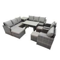 GARTENSET Hohe Rückenlehne Polyrattan 11-Sitzer - Dunkelgrau/Grau, Glas/Kunststoff - Fimous