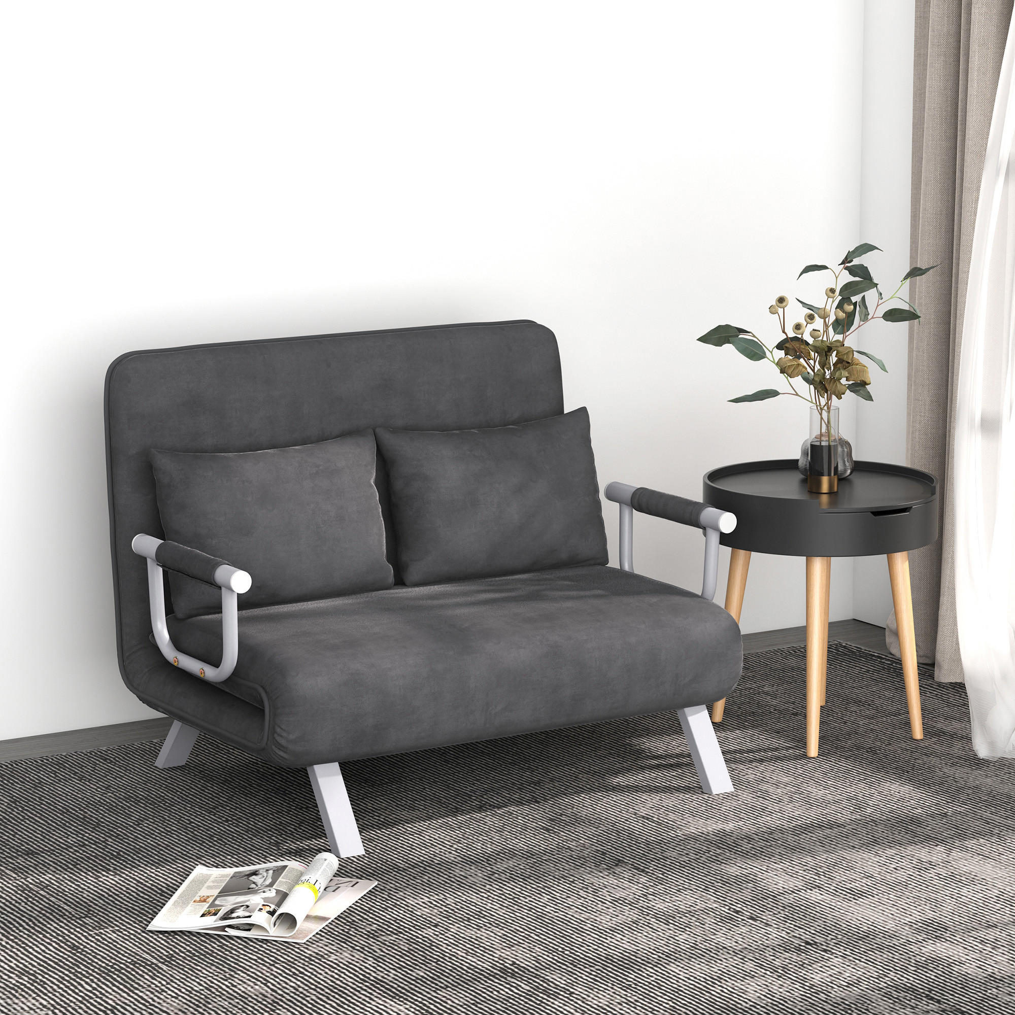 DOPPELSOFA Schlafsessel Armlehne Klappbett Gästebett Chaiselongue 3-in-1 Grau - Silberfarben/Grau, Textil/Metall (80/78/111cm) - HOMCOM