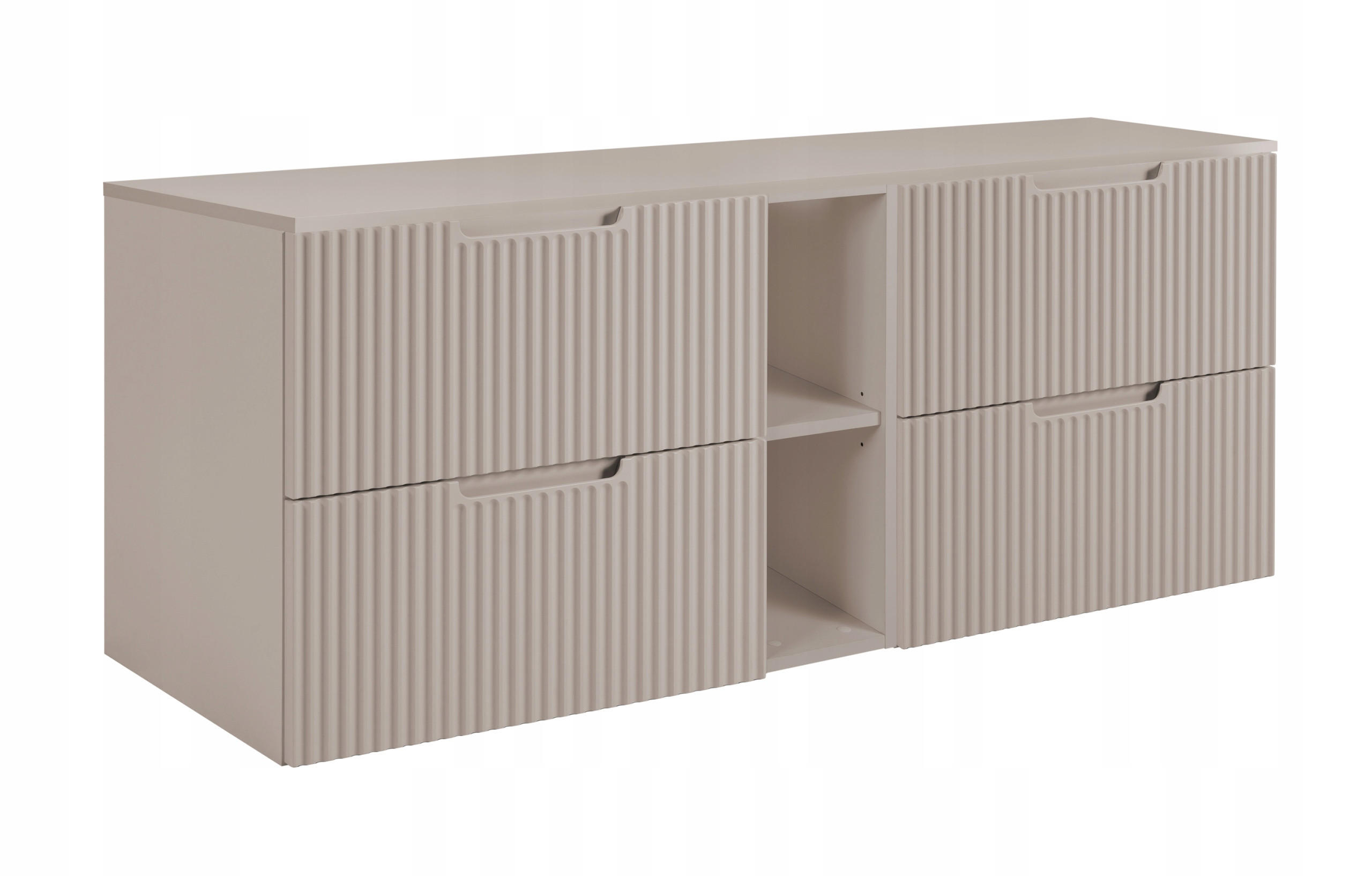 WASCHBECKUNTERSCHRANK VENA 140 cm mit Arbeitsplatte Farbe: Kaschmir mit einem Regal Gerillte Vorderseite Kaschmir - Kaschmir, Holzwerkstoff (140/58/46cm) - Rodan