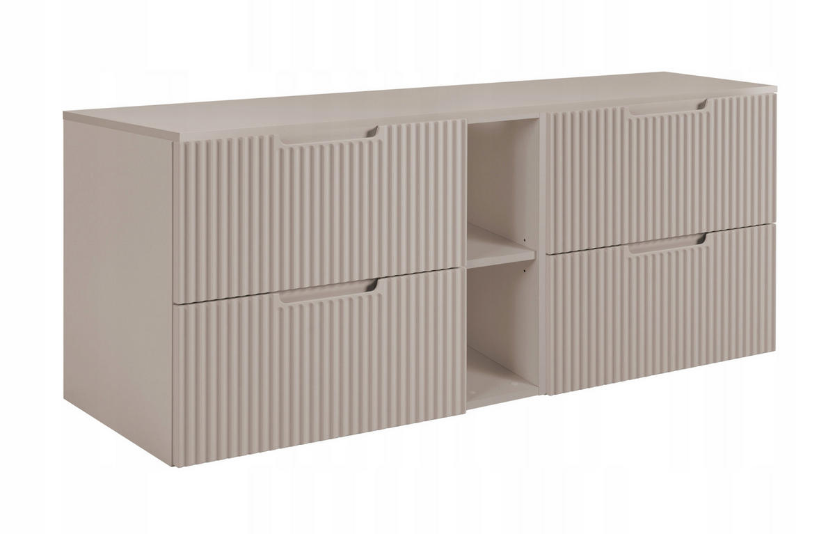 WASCHBECKUNTERSCHRANK VENA 140 cm mit Arbeitsplatte Farbe: Kaschmir mit einem Regal Gerillte Vorderseite Kaschmir - Kaschmir, Holzwerkstoff (140/58/46cm) - Rodan