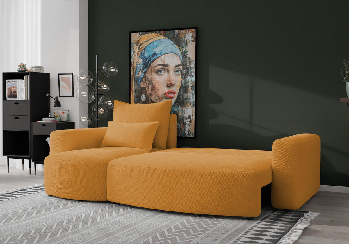 ECKSOFA Travis mit Bettkasten und Schlaffunktion, L-Form, Cord, Universal - Honig, Holzwerkstoff (248/148cm) - 4ALL HOME