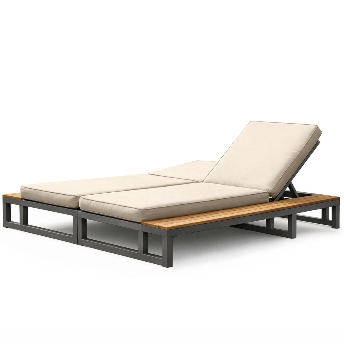 SONNENLIEGE aus Metall & wasserabweisendem Stoff 184x159x73 cm in Beige - Beige, Metall (159/73/184cm) - Modfu