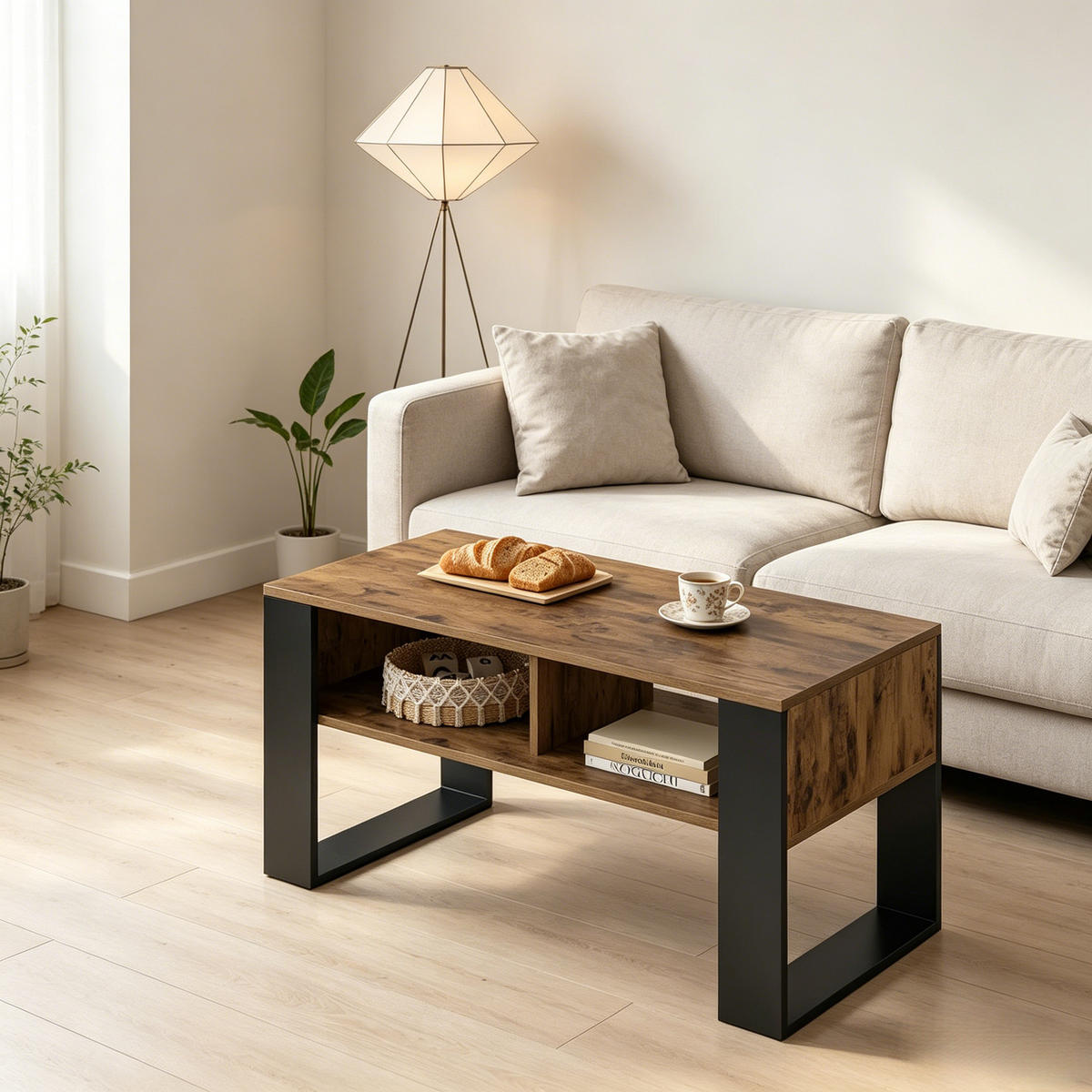 COUCHTISCH Schwarz/Braun 90/45/45,5 cm - Schwarz, Holz (45/90/45.5cm) - PANGIVO