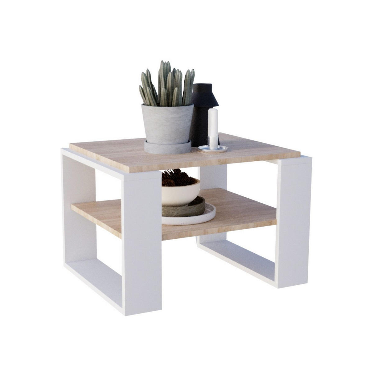 COUCHTISCH Holzwerkstoff rechteckig stabil Sonoma Eiche 44/54/63cm - Weiß/Sonoma Eiche, Holzwerkstoff (54/63/44cm) - CraftPAK