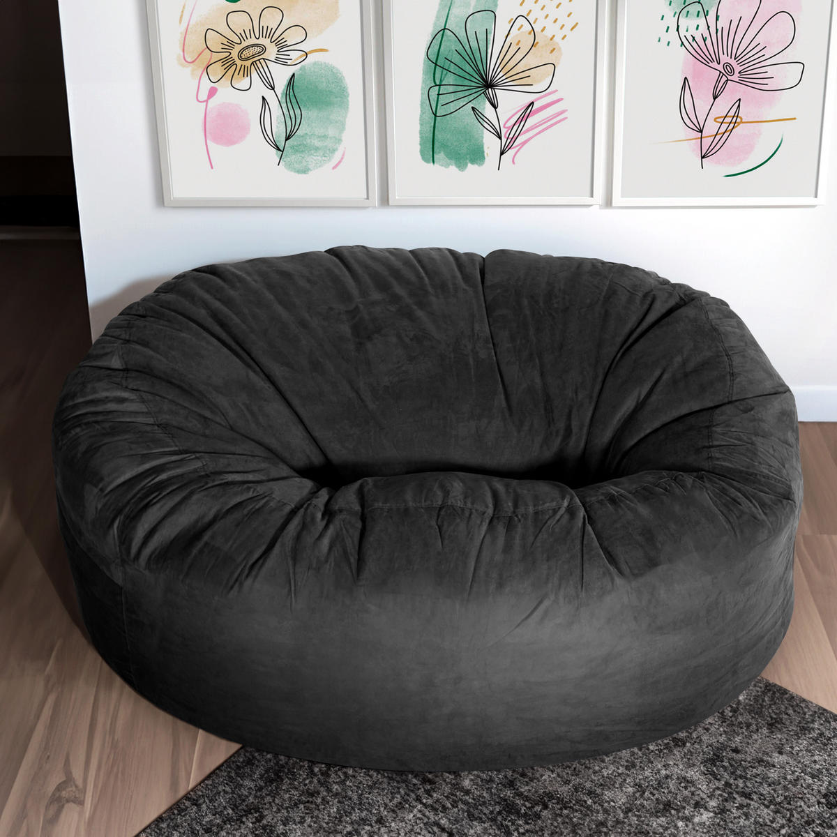 RIESEN-SITZSACK XXL JUMBO Velours 6ft - Schwarz, Textil (180/120/180cm) - Green Bean