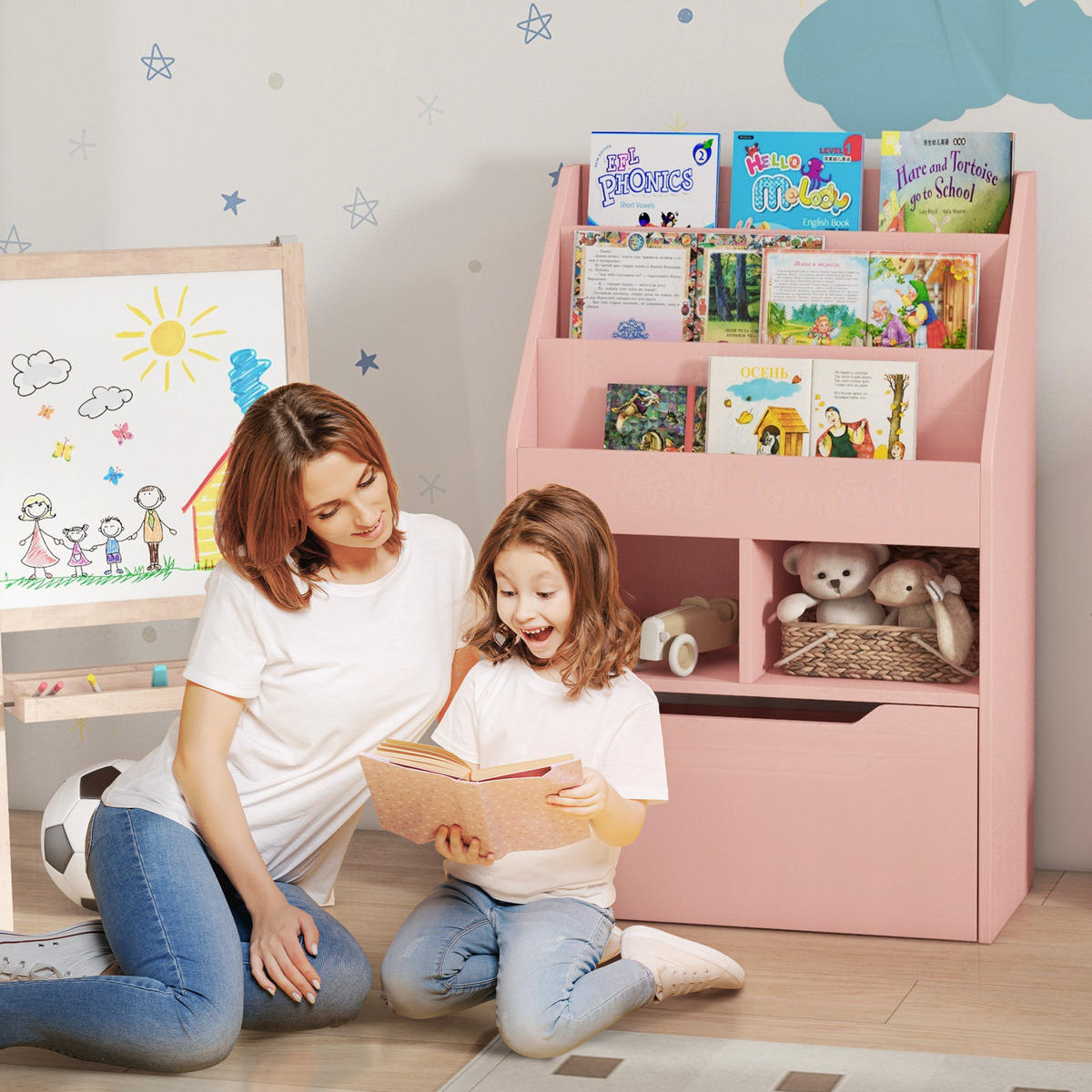 KINDERBÜCHERREGAL - Rosa, Holzwerkstoff (29.9/90/60cm) - HOMCOM