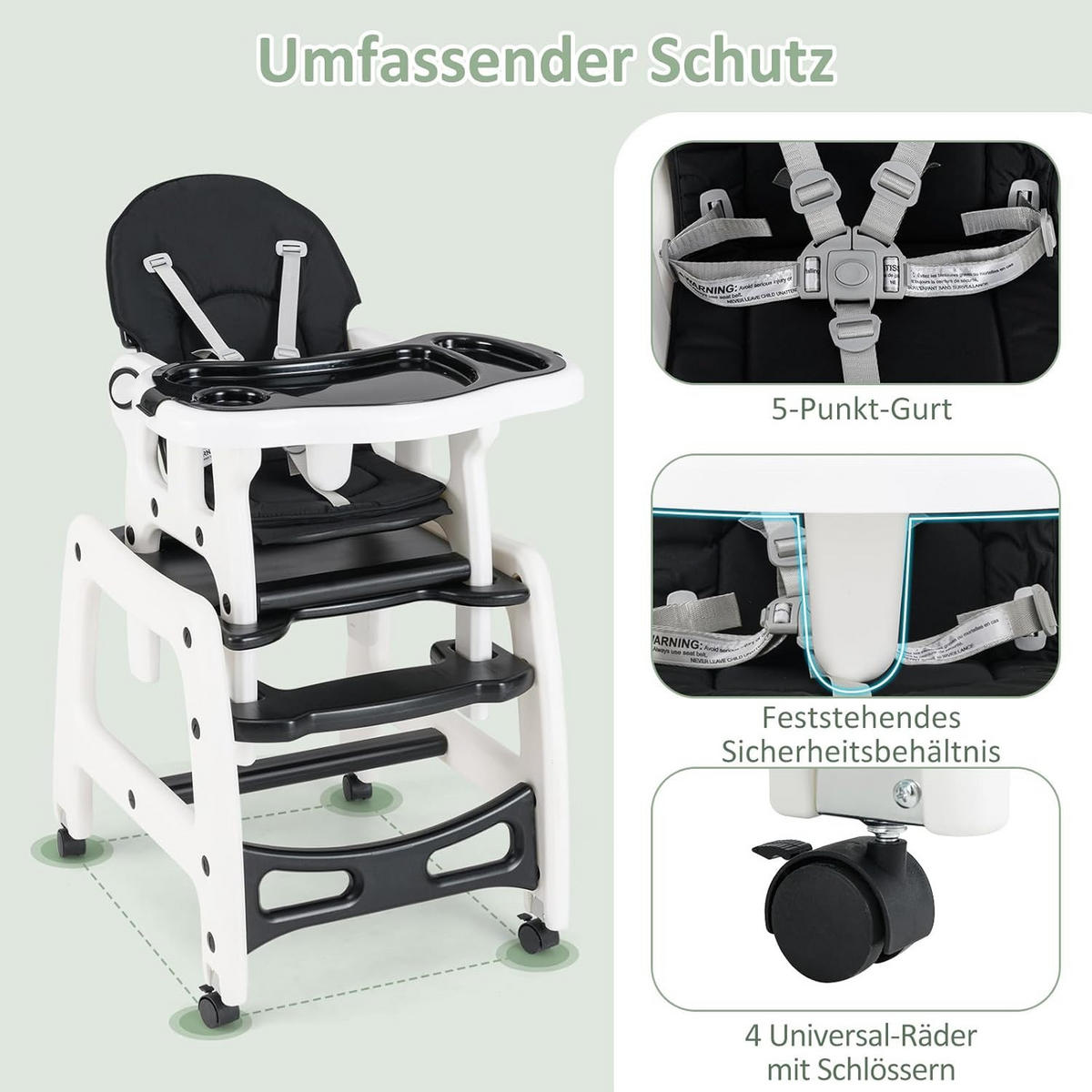 BABYHOCHSTUHL Schwarz - Schwarz, Kunststoff (51/104/62cm) - COSTWAY