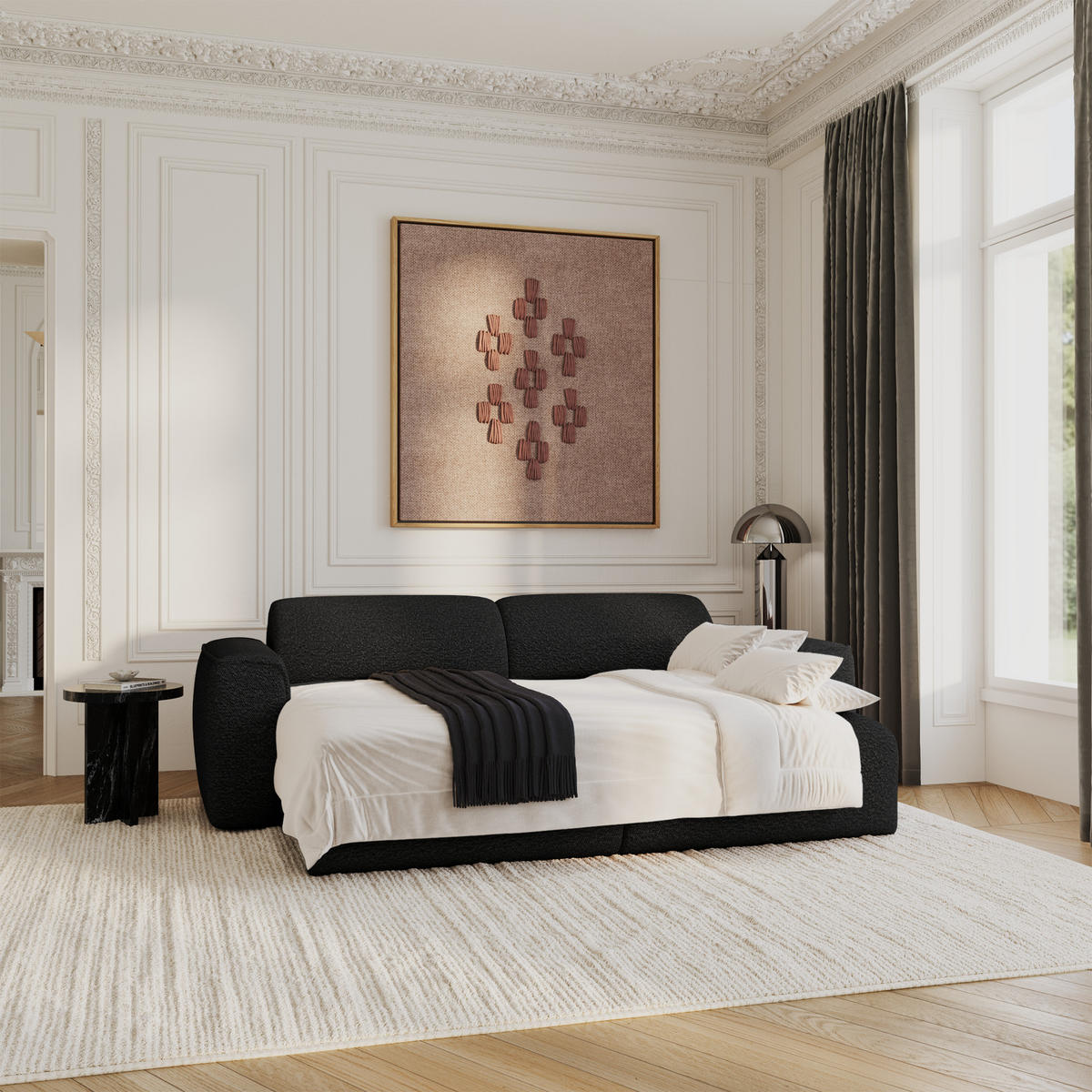SCHLAFSOFA GERADE Bouclé-Stoff Schwarz 240cm - Schwarz, Textil (240/73/97cm) - Sia Home