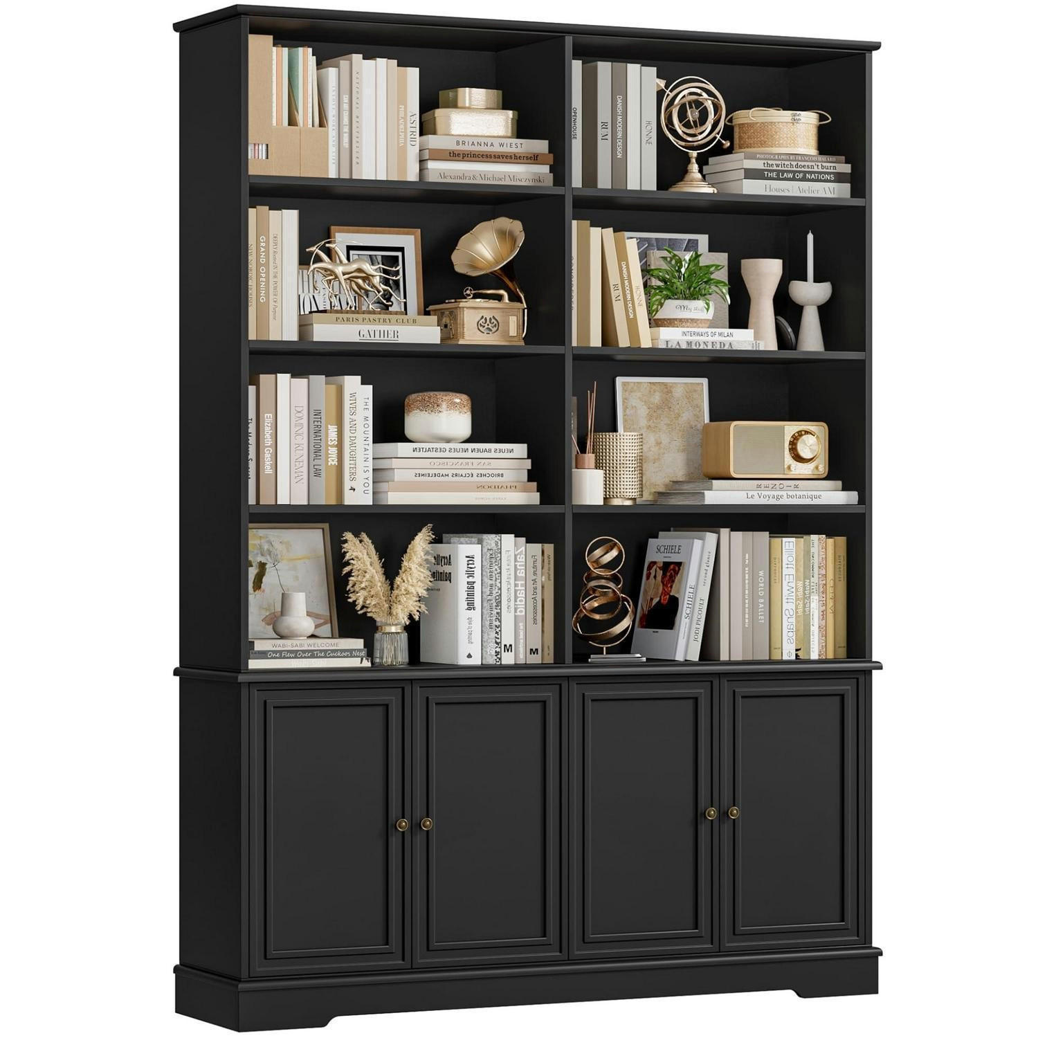 BÜCHERREGAL mit Türen Schwarz 185 x 27 x 120 cm - Schwarz, Holzwerkstoff (120/185/27cm)