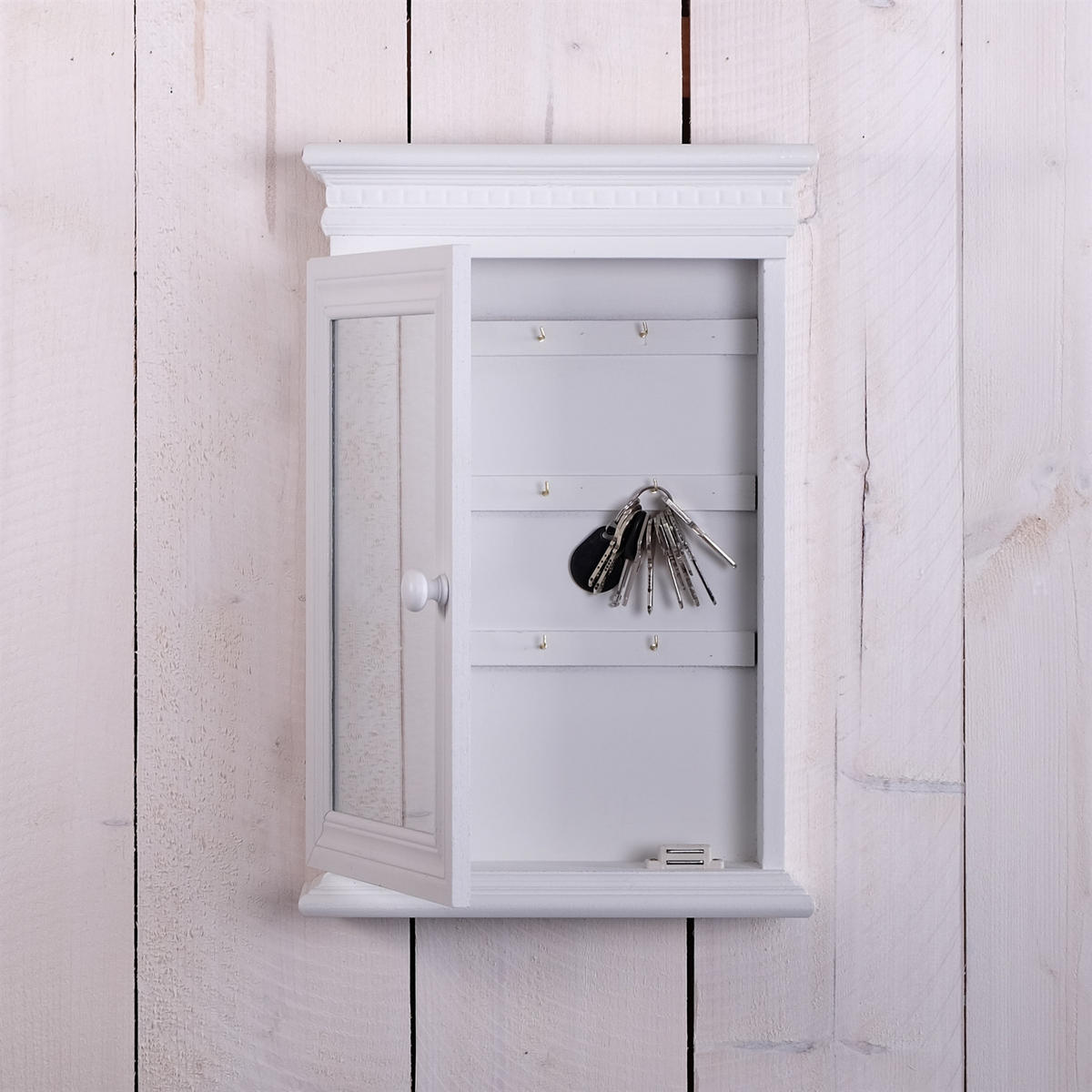 SCHLÜSSELKASTEN EVELYN mit Spiegel weiß - Weiß, Holzwerkstoff (29/44/9cm) - DESIGN DELIGHTS