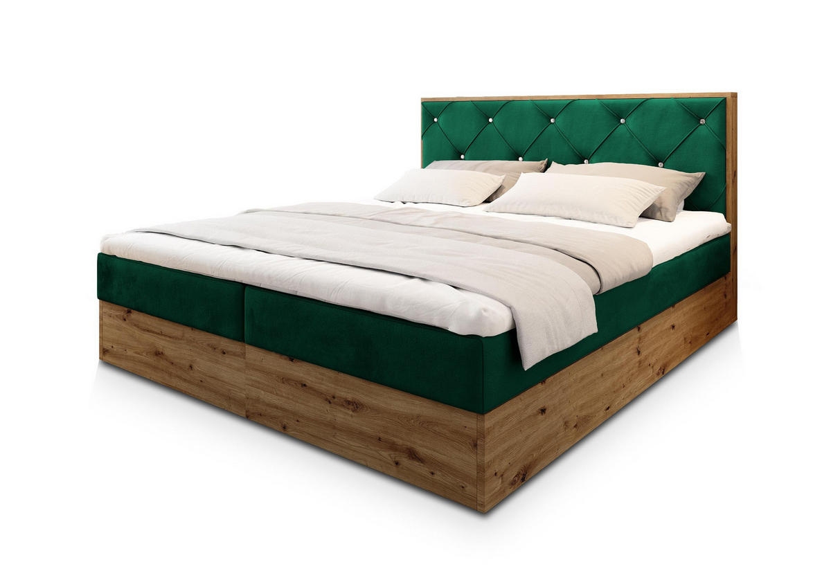 POSTEL BOXSPRING FOSCO 160x200 cm, s matrací a úložným prostorem, tmavě zelená - tmavě zelená, kompozitní dřevo/textil (160/200cm) - MASSENO