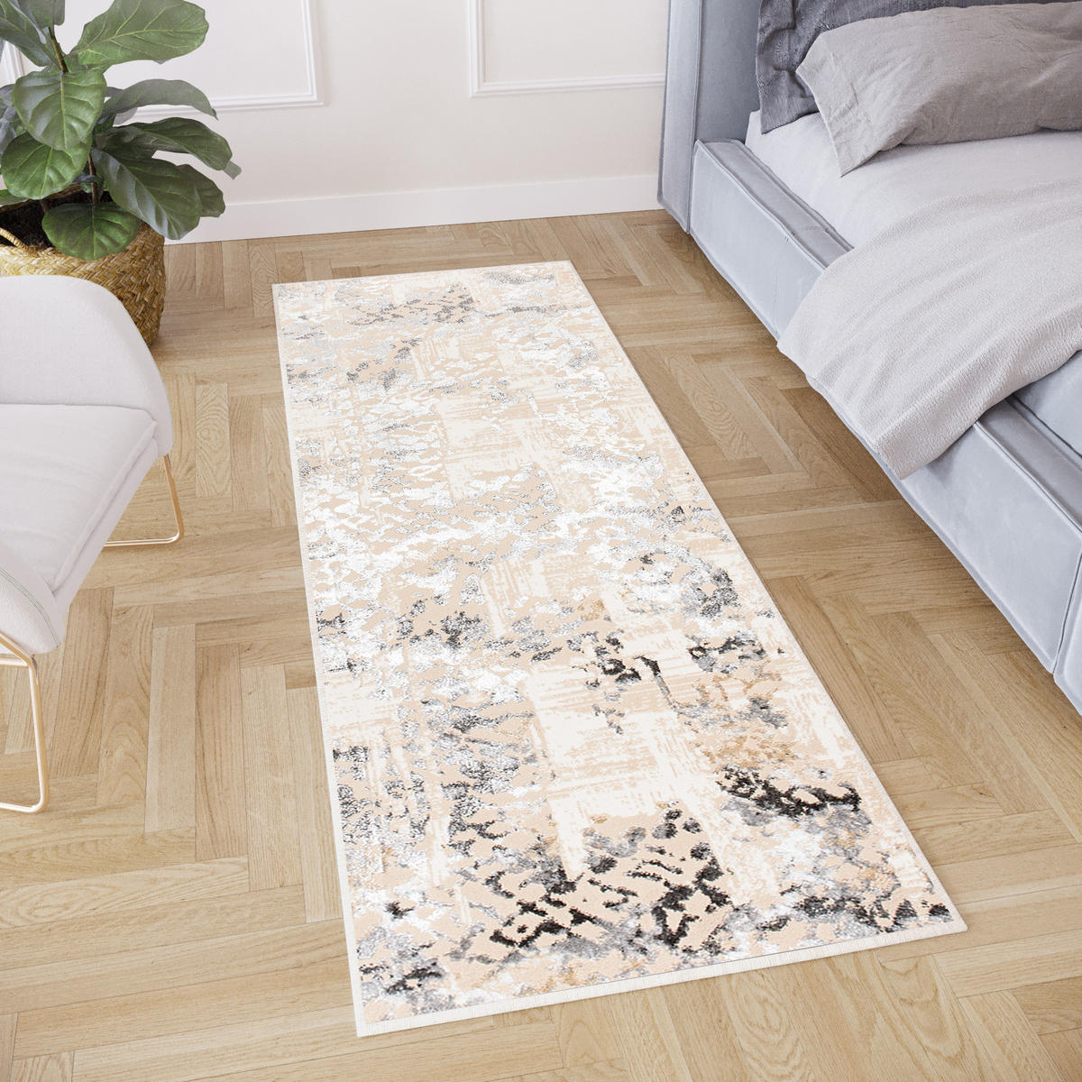 LÄUFER Crystal Hellgrau Marmor Optik 80/500 cm - Hellgrau, Textil (80/500cm) - Tapiso