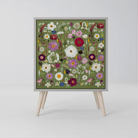 SIDEBOARD WILD GARDEN, Grau, 57,5x42x77,5 cm, Schräge Buchenholzfüße - Buchefarben/Multicolor, Holzwerkstoff/Buchenholz (57.5/77.5/42cm) - SpaceRebels