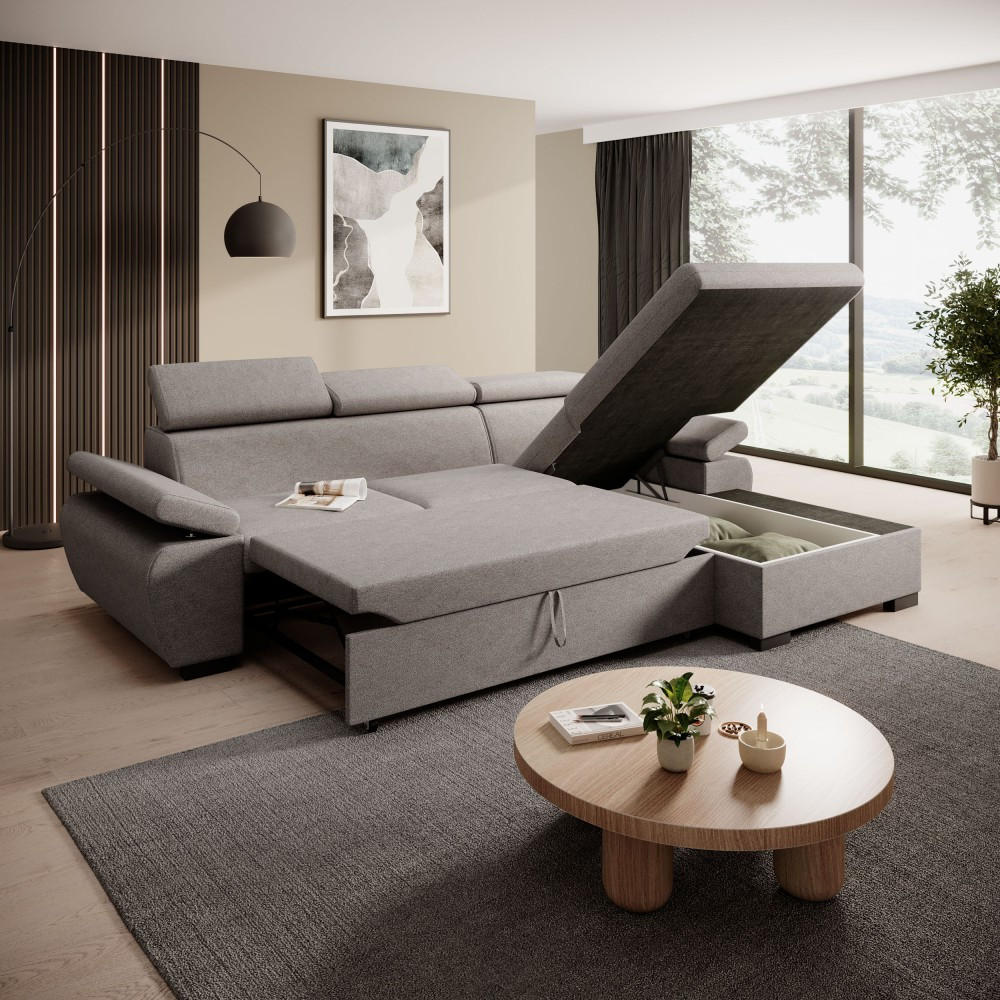 Thumbnail - Beautysofa Eckschlafsofa, Grau, Textil, L-Form,L-Form, 273x191 cm, Wohnzimmer, Sofas & Couches, Wohnlandschaften, Ecksof...