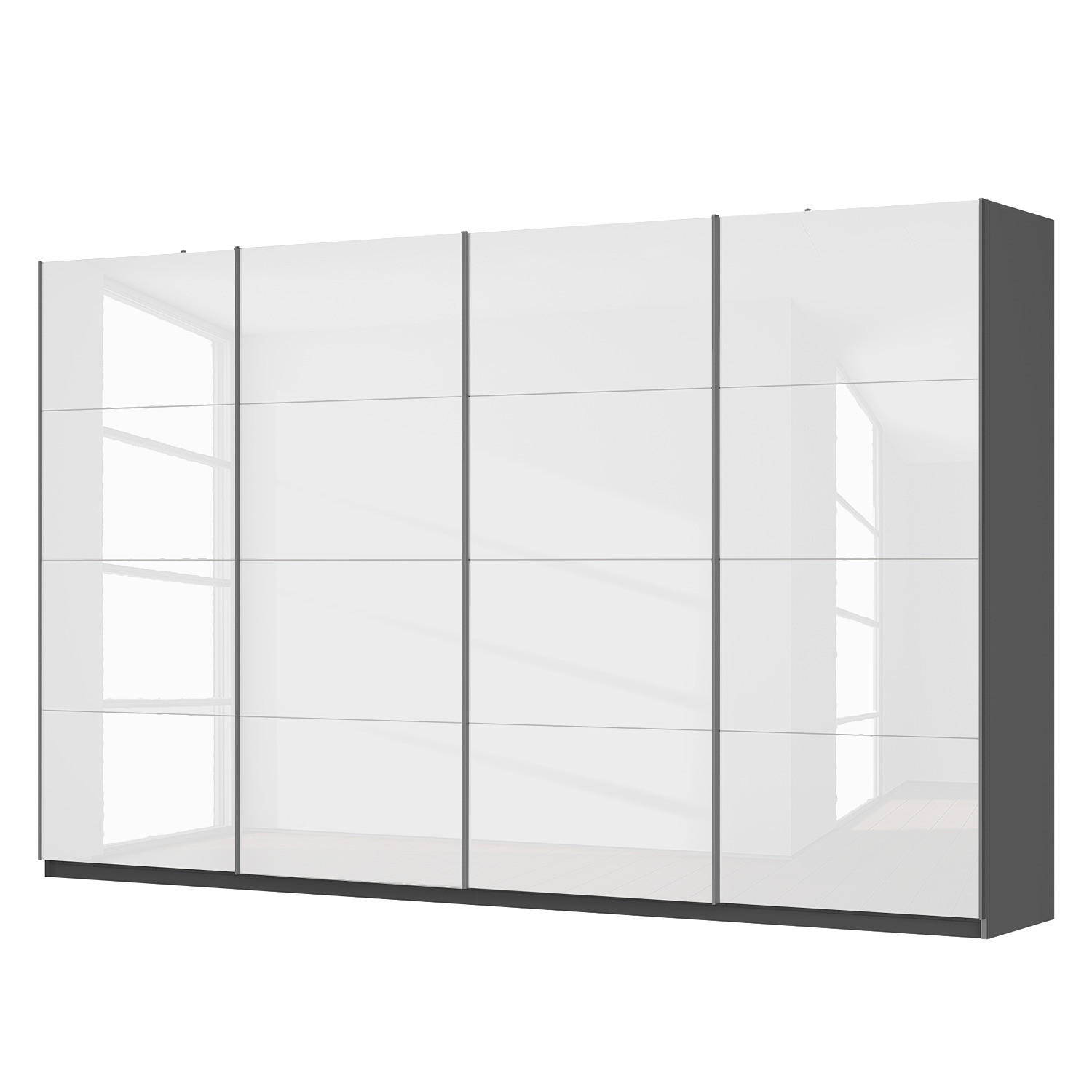 SCHWEBETÜRENSCHRANK - Weiß Hochglanz/Grau, Holzwerkstoff (360/222/68cm) - home24