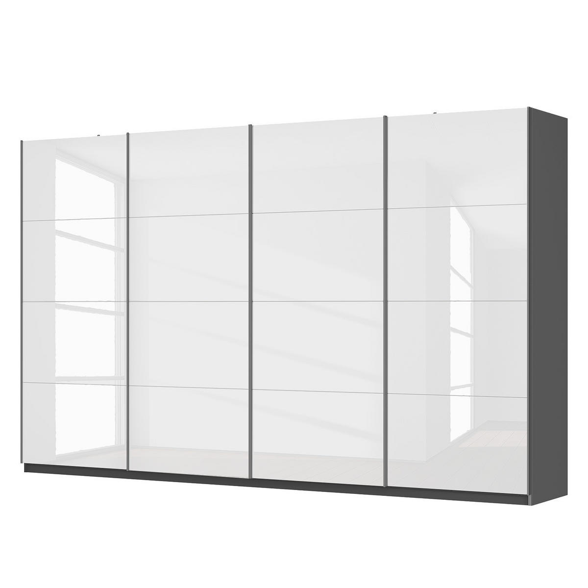 SCHWEBETÜRENSCHRANK - Weiß Hochglanz/Grau, Holzwerkstoff (360/222/68cm) - home24