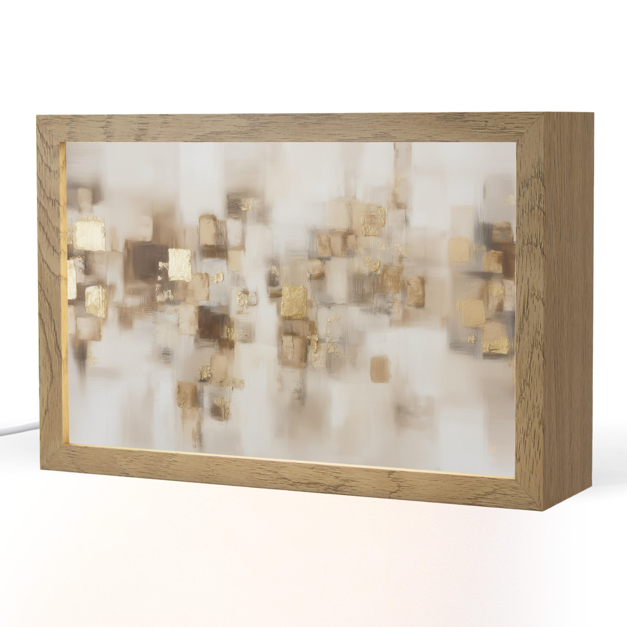 STOLNÍ LAMPA Abstraktní čtverce - zemité tóny - mlhavé 30x20 cm - barva hrušně, kompozitní dřevo (8/30/20cm) - OnlyWow
