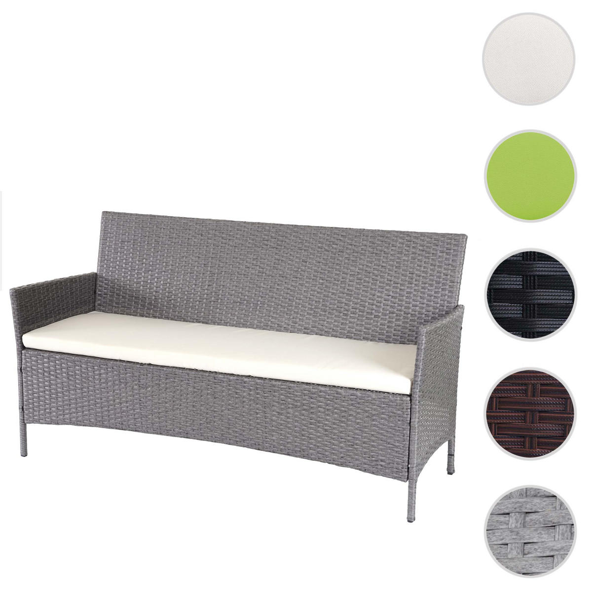 3-SITZER POLY-RATTAN GARTENBANK Hellgrau, Cremeweiß - Hellgrau/Weiß, Kunststoff (154/82/60cm) - MCW