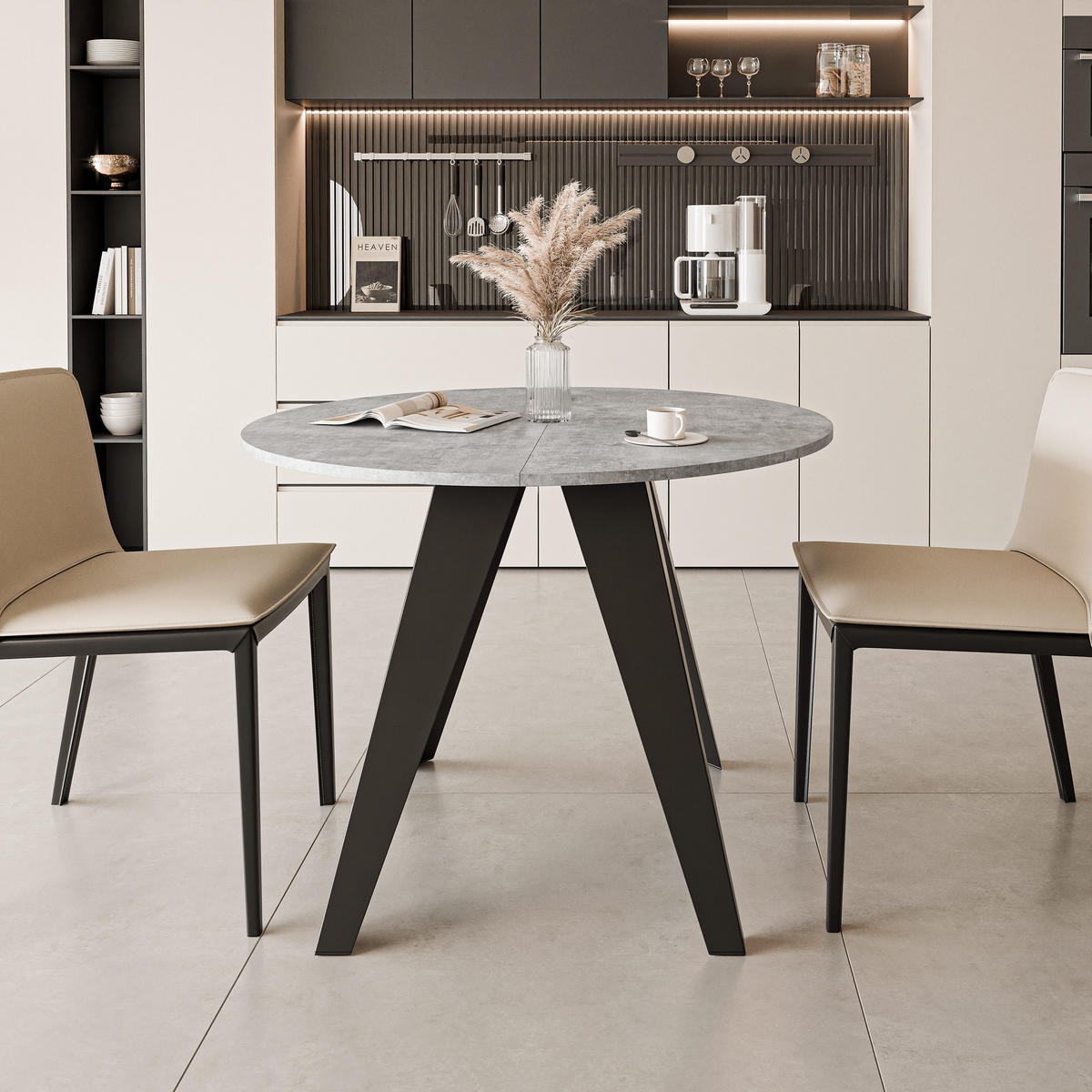 ESSTISCH ausziehbar auf MDF, Grau - Schwarz/Grau, Holzwerkstoff (90/90/76cm) - Idohome