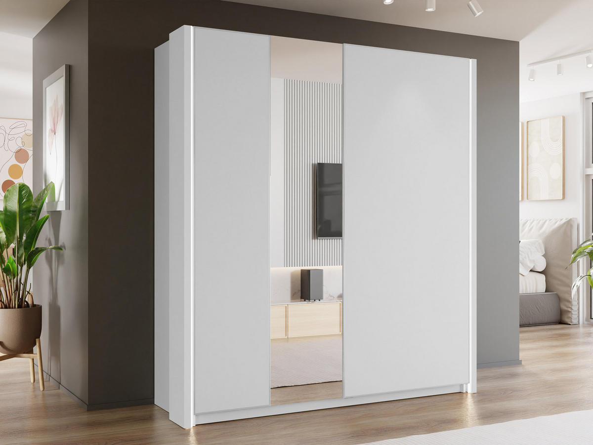 SCHIEBETÜRENSCHRANK Maxi 2D 200 MX04 mit LED Beleuchtung - Weiß, Holzwerkstoff (210/235/71cm) - MIRJAN24
